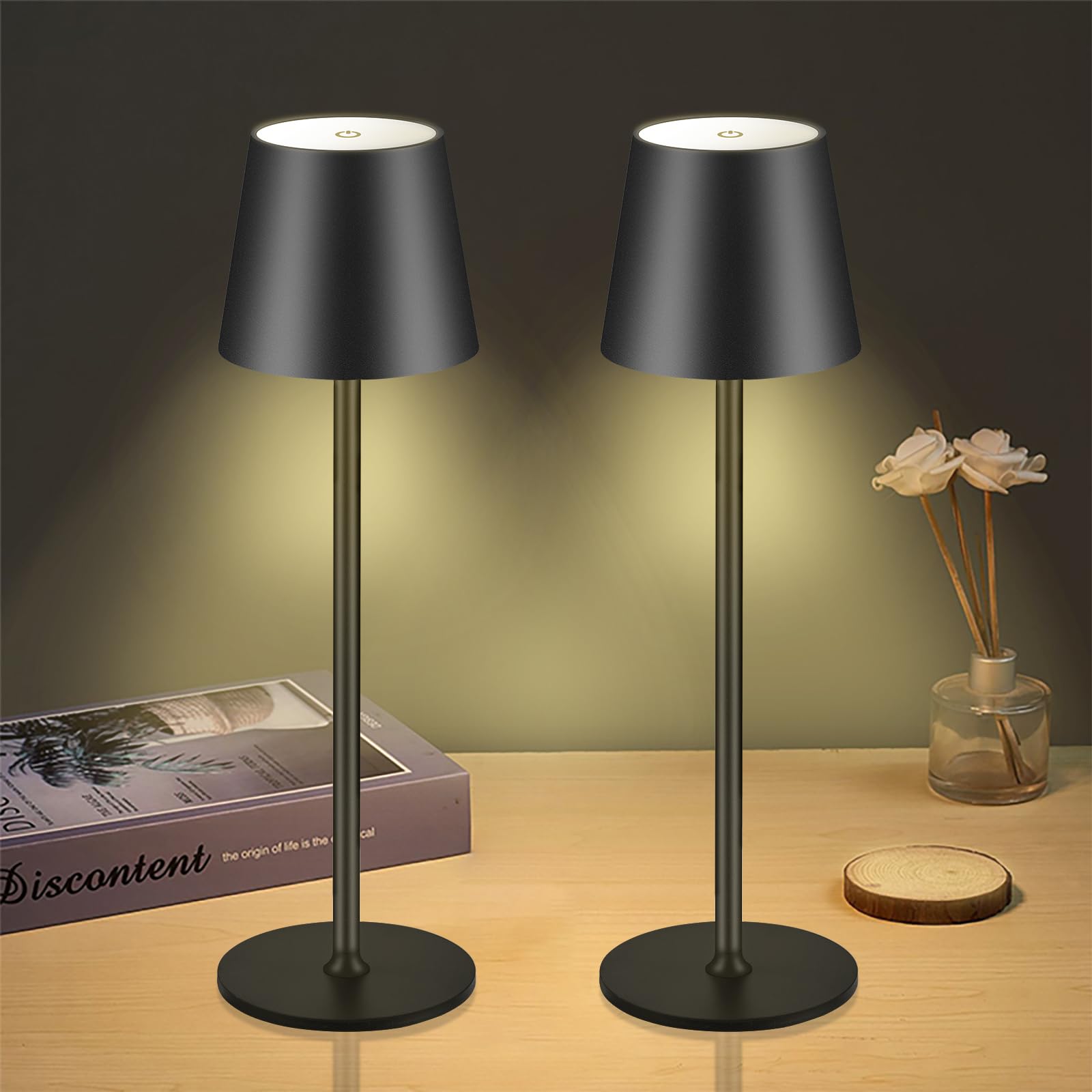 IMQSQIK Cordless Table Lamps USB Rechargeable Lamp Simplicity Desk Lamp Built-in 4600 mAh Battery LED Battery Operated lamp with