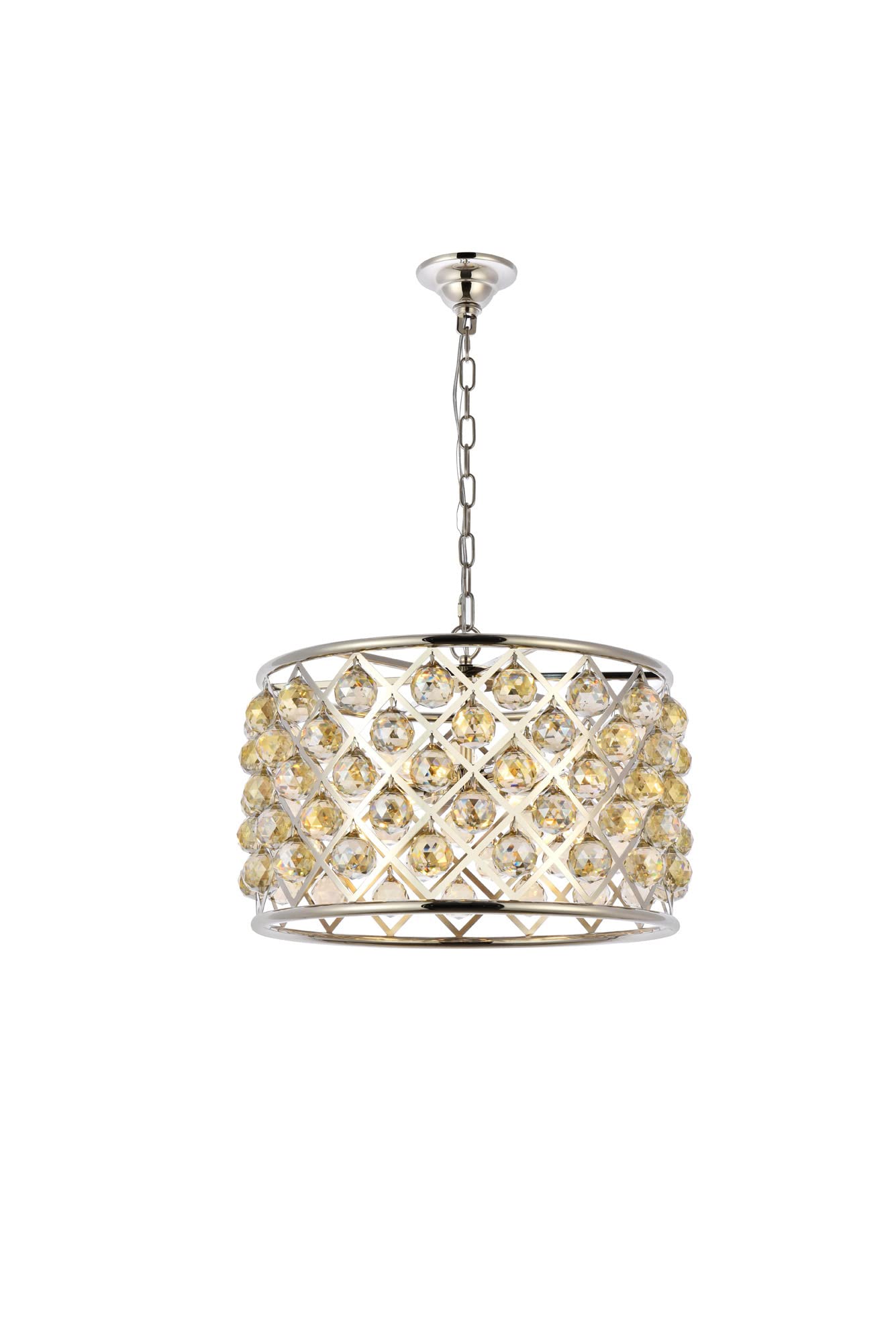 Elegant Lighting 6-Light Pendant Lamp Royal Cut Golden Teak Crystals Polished Nickel Finish Model 1206D20PN-GT/RC
