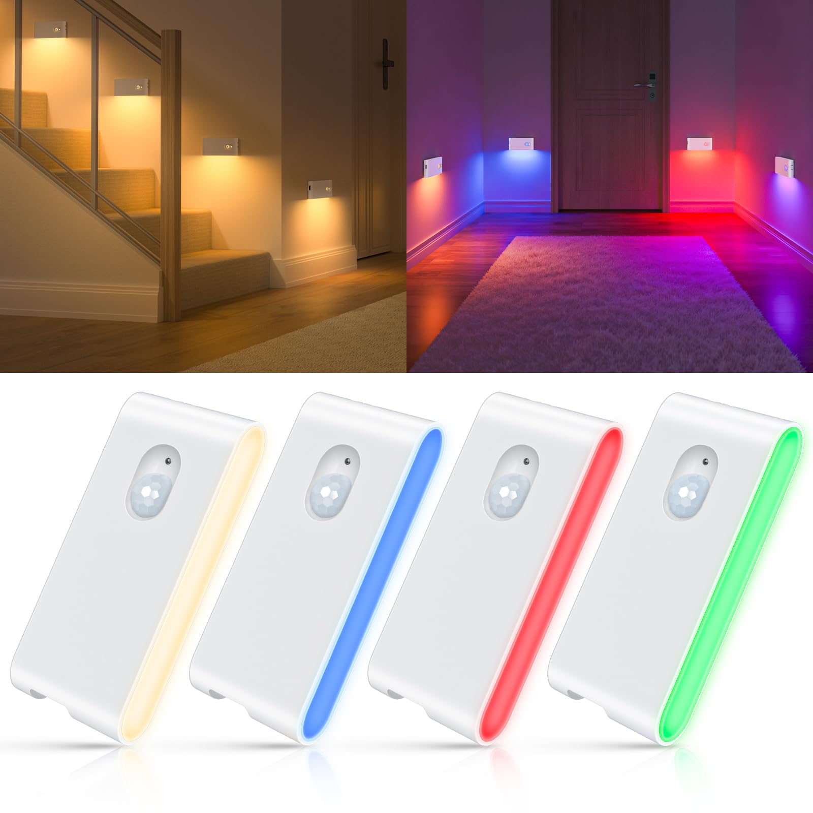 WILLED Stair Lights Indoor RGB & Warm White,Rechargeable Motion Sensor Night Light,Wireless Motion Sensor Lights Indoor for Stai