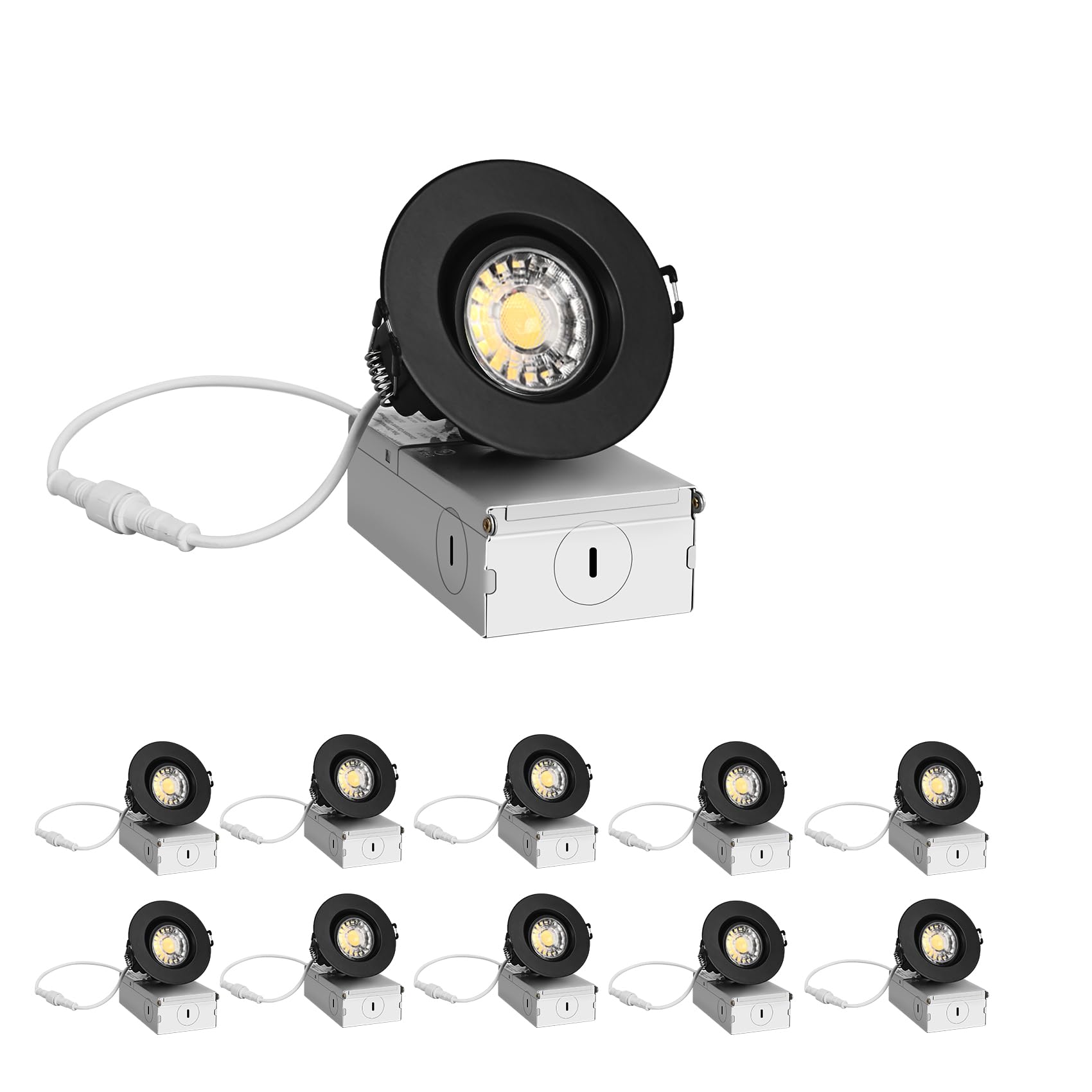 ZYC 3 Inch Gimbal LED Recessed Light - 10 Pack, Dimmable, 8W 850LM, 5 CCT (2700K-5000K),