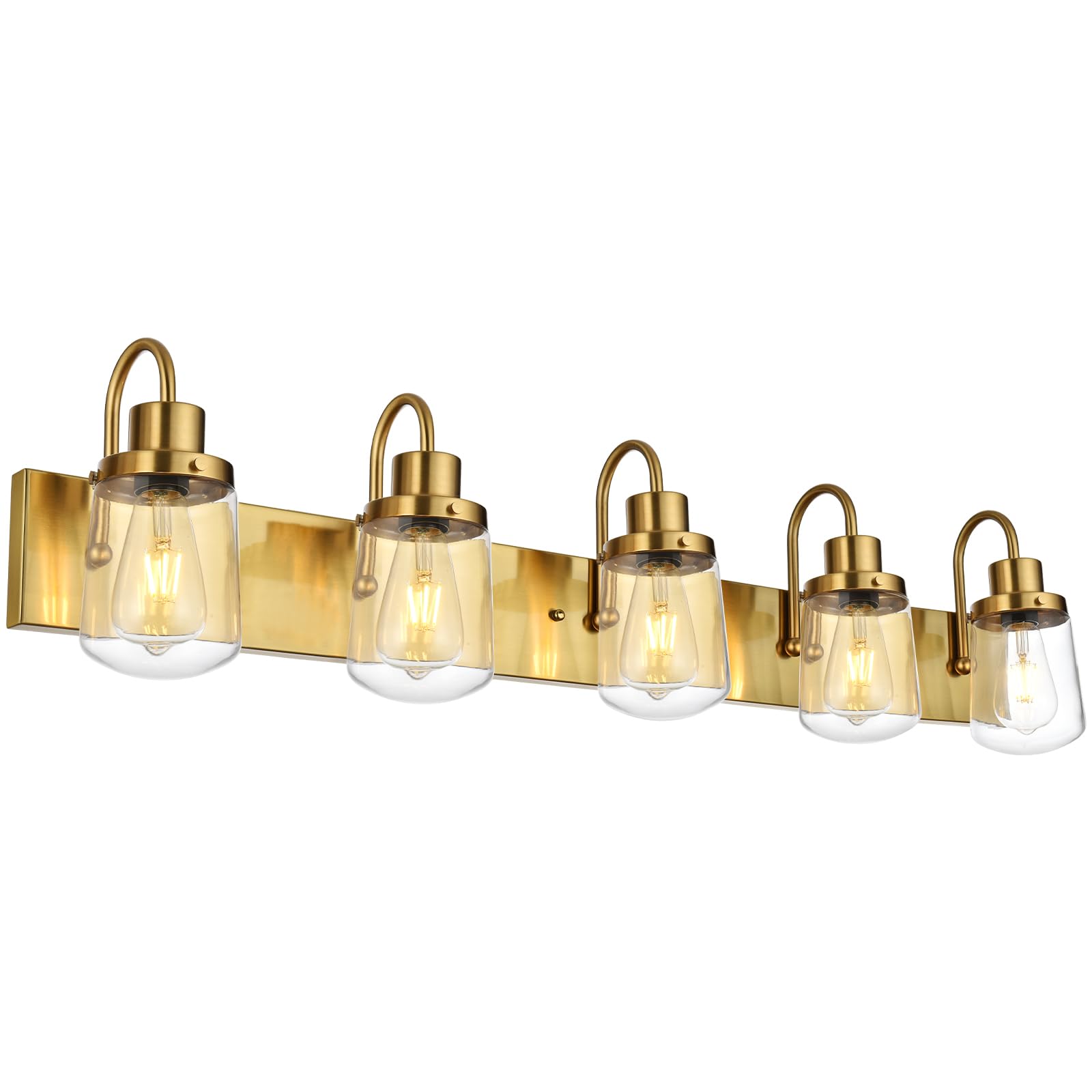 Yaohong 5-Light Bathroom Vanity Light Fixtures, Brushed Gold, Glass Shade, Model AT9064WL5-YB