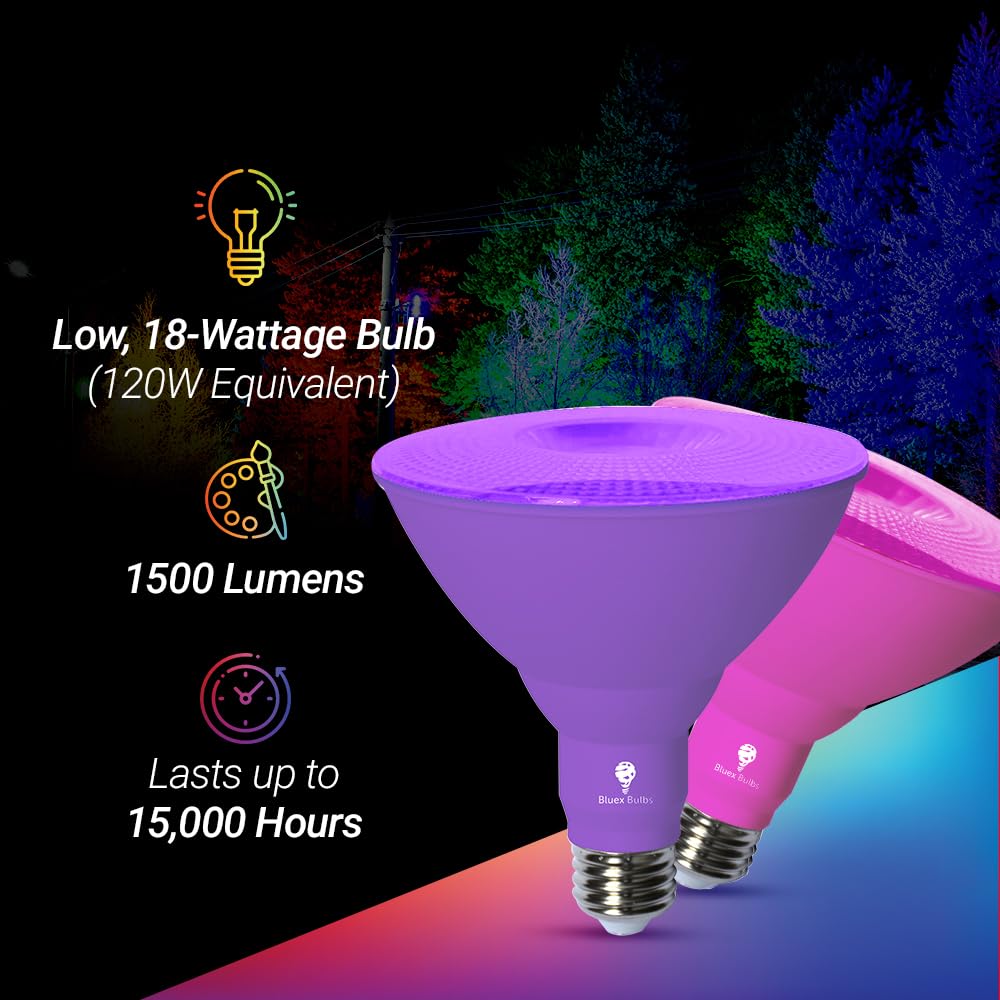 Bluex Bulbs 2 Pack Led Par38 Flood Yellow Light Bulb - 18W (120Watt Equivalent) - Dimmable - E26 Base Led Lights, Party Decorati
