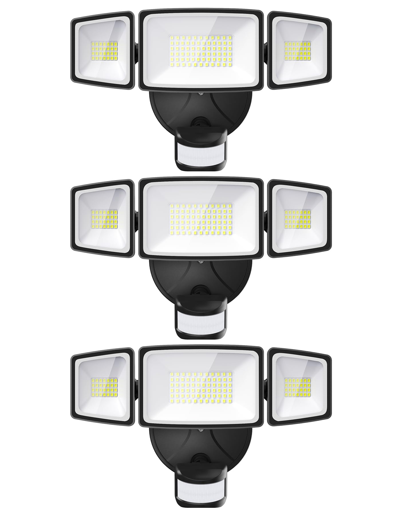 Onforu 65W LED Motion Sensor Outdoor Flood Light, 3 Adjustable Heads, 6500LM, IP65 Waterproof, Standard Size, Black, Model BDB65G-3