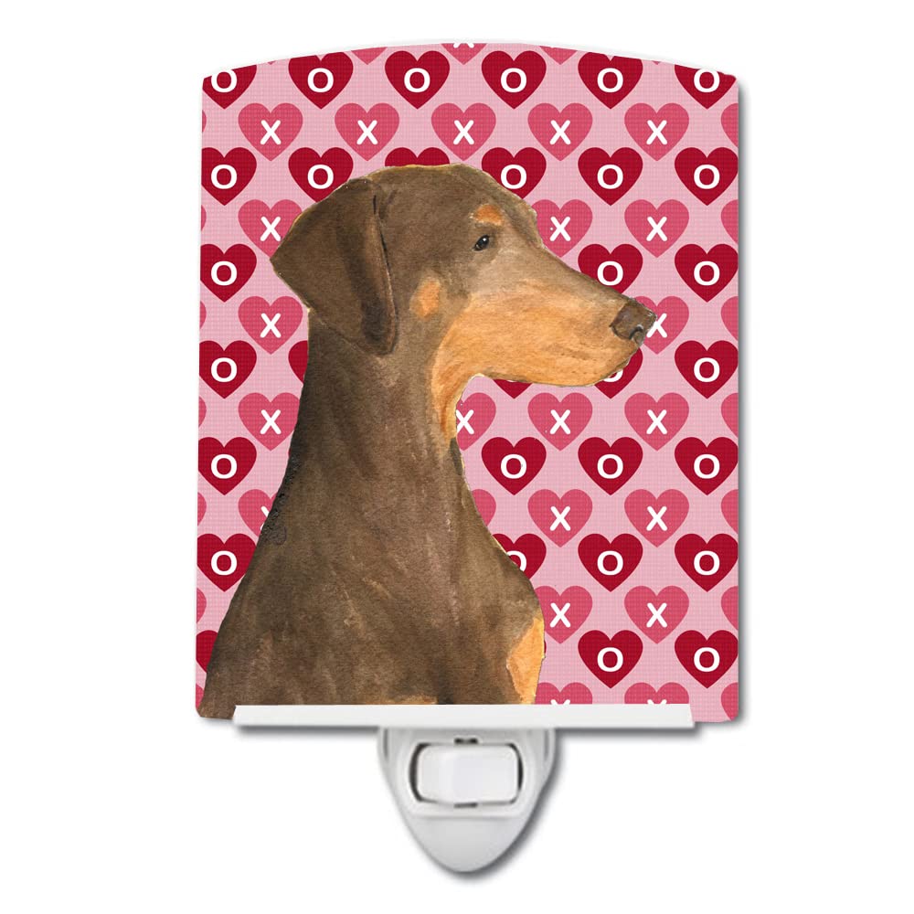 Carolines Treasures Ceramic Night Light, Doberman Hearts Design, 6x4x3in, Multicolor, Model SS4479CNL, UL-Certified