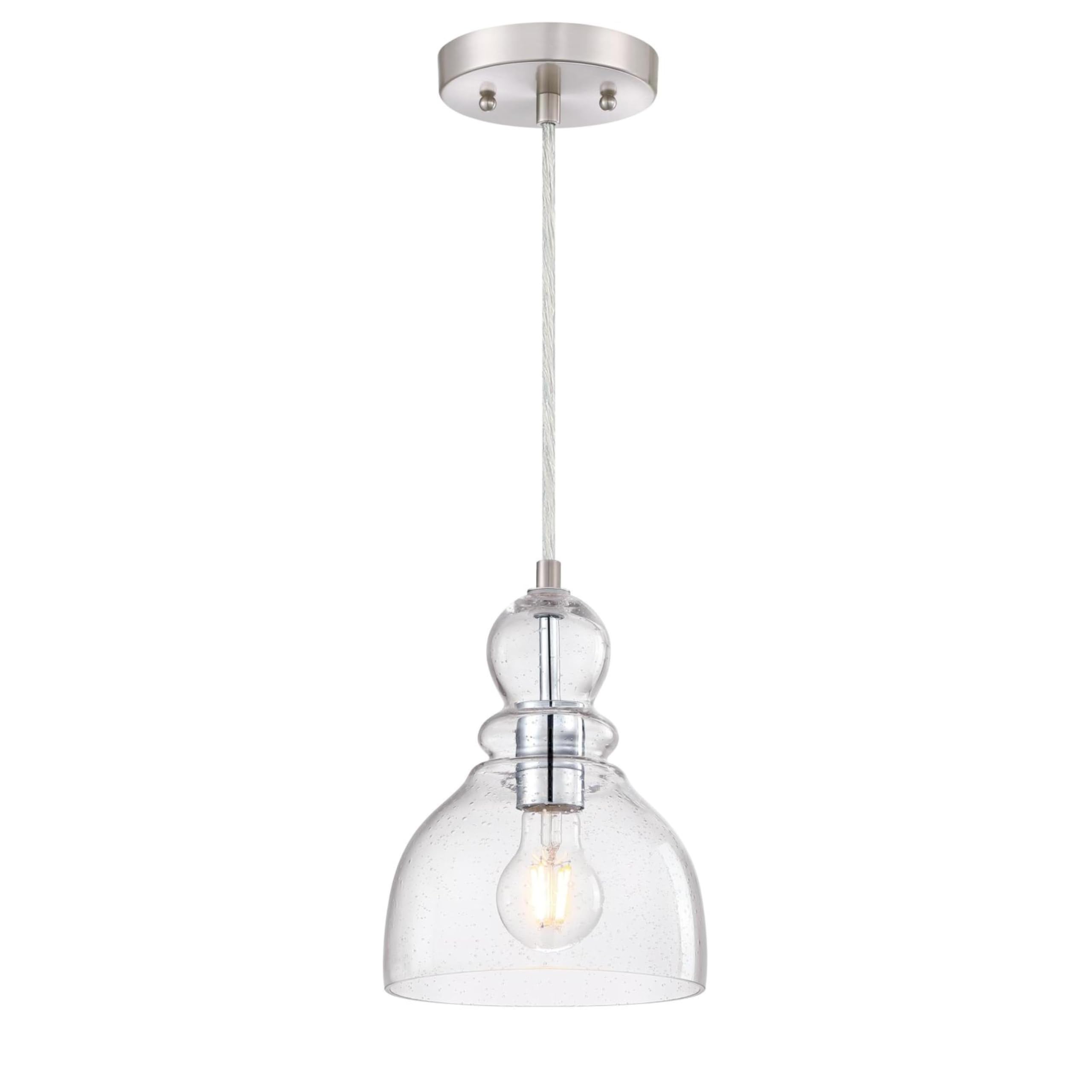 Westinghouse 6132800 Fiona Traditional One Light LED Indoor Mini Pendant, Brushed Nickel Finish, Clear Seeded Glass