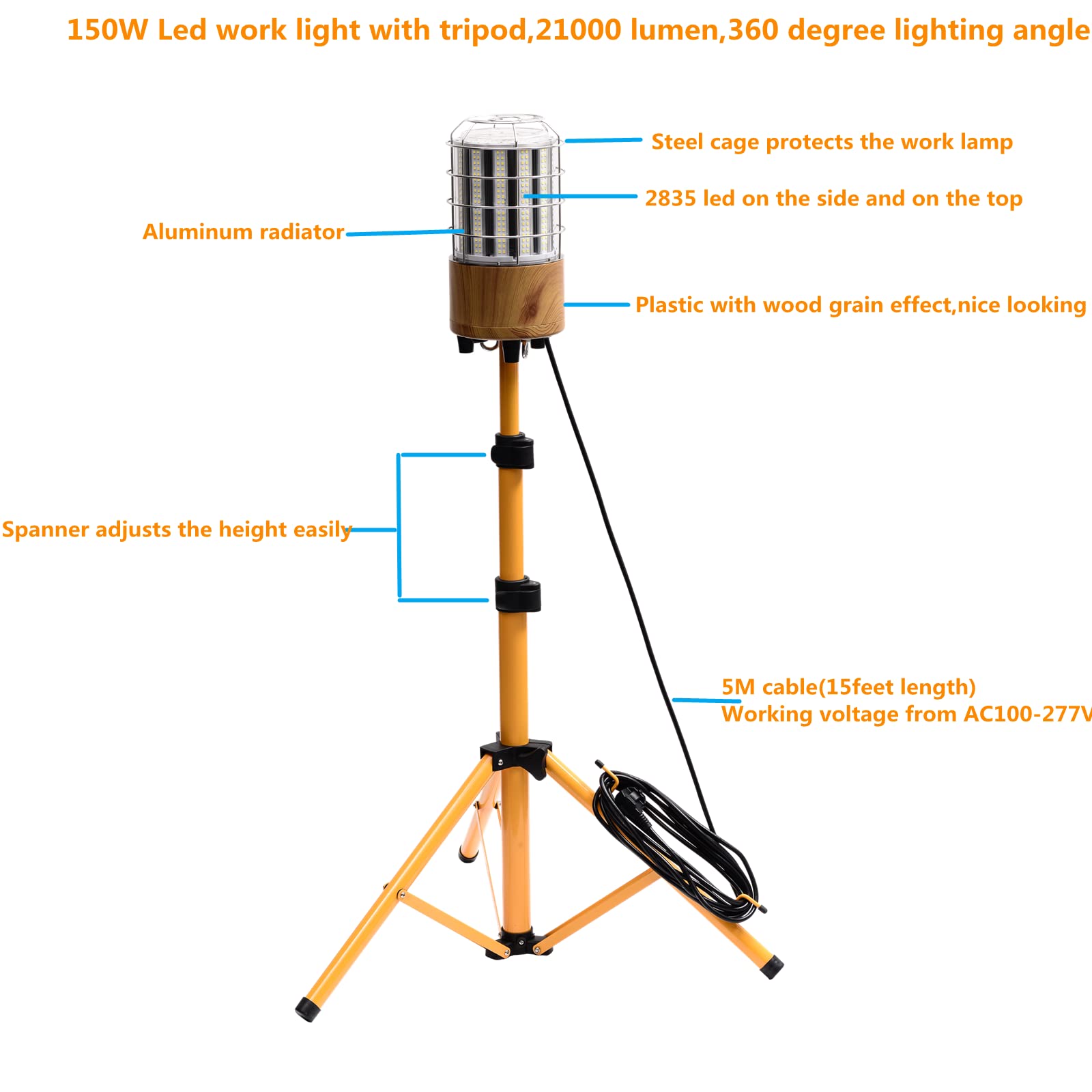 Mefard 150W Tripod Work Light Stand 21000 Lumen Led Corded Work Lights Stand Up Work Light,360 Lighting Angle To Light Up Every