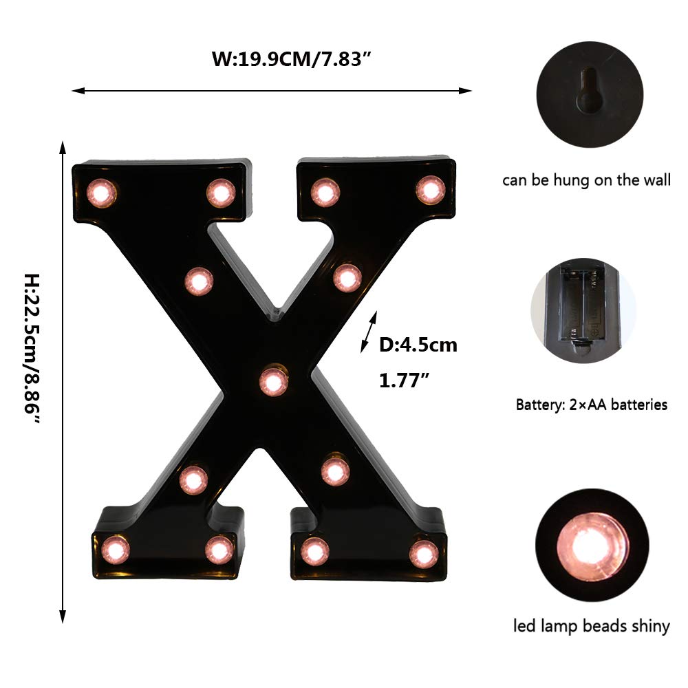 OYCBUZO LED Marquee Letter Sign, Black Plastic, Model MDLP-BL-21, Decorative Night Light for Home, Bar, Party, Wedding, Christmas