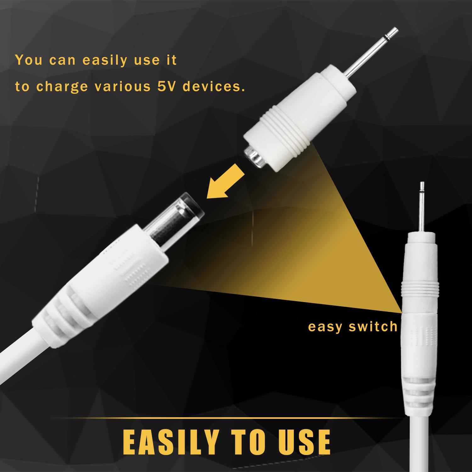 5V Dc Power Cord Replacement Charger, Usb To Dc Plug Charging Cord With 9 Connectors Adapters For Moon Lamp, Massage Wand, Router, Led Light,Speaker And More Devices (White)