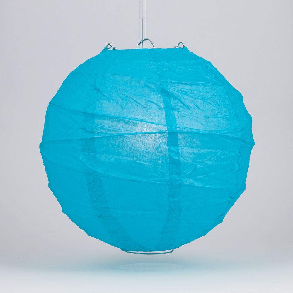 Quasimoon 20 Inch Turquoise Round Paper Lantern, Crisscross Ribbing, Hanging Decoration, Paper Material