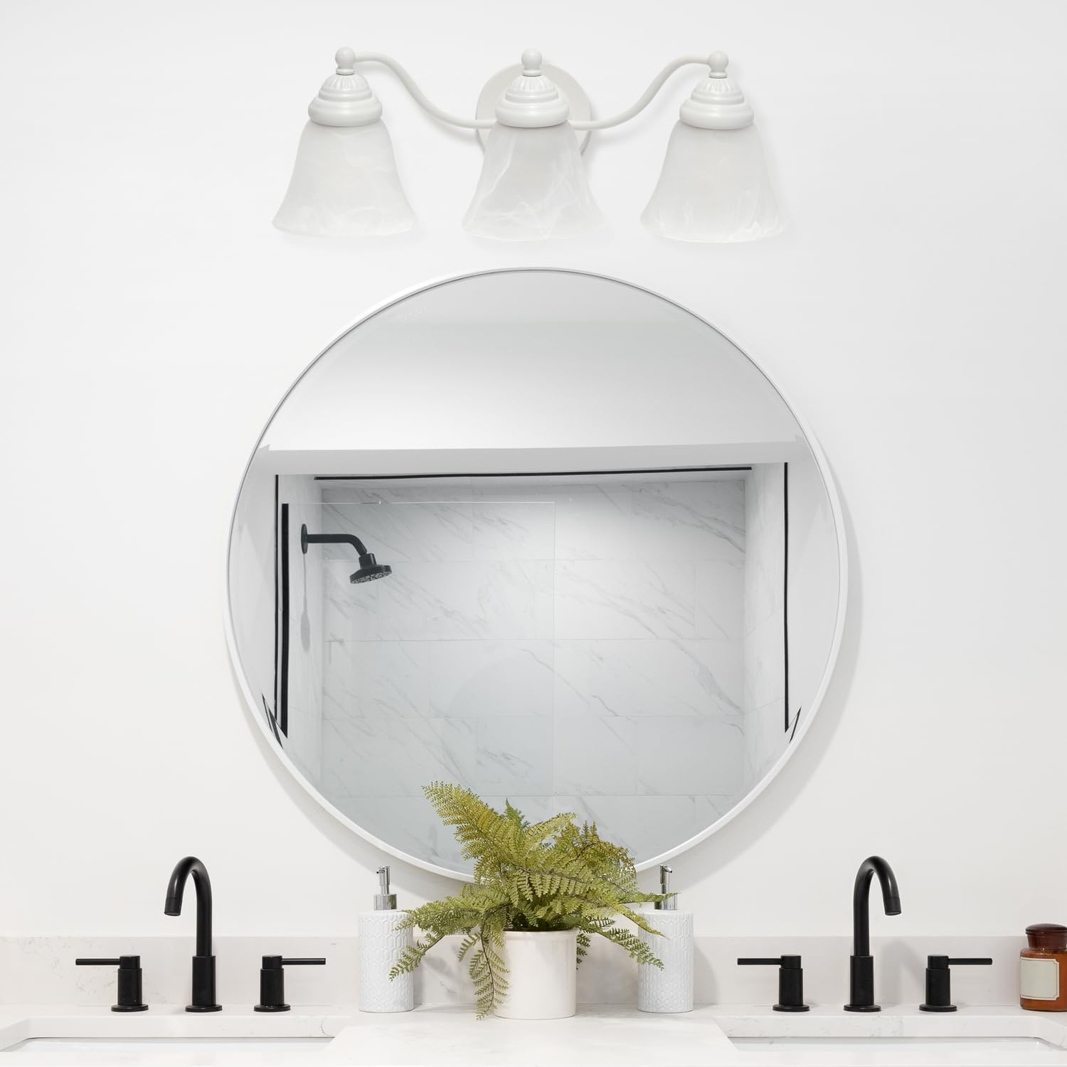 Simple Designs VT1023-WHT 19.25 Classic 3 Light Winding Metal and Frosted Marble White Bell Shape Glass Shades Decorative Wall M