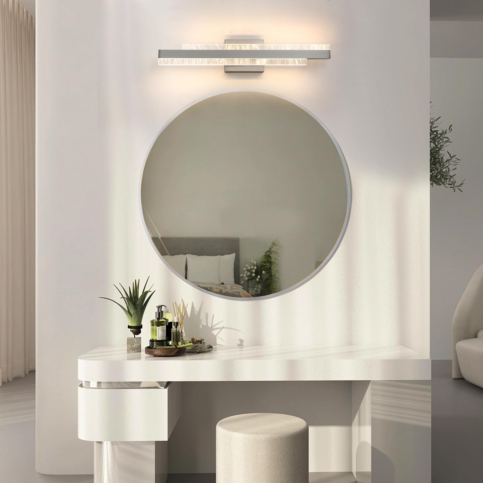 HAHZT Modern Bathroom Vanity Light - 24" Brushed Nickel Dimmable LED Wall Sconce, Model 8075WL, Ideal for Bath & Living Room