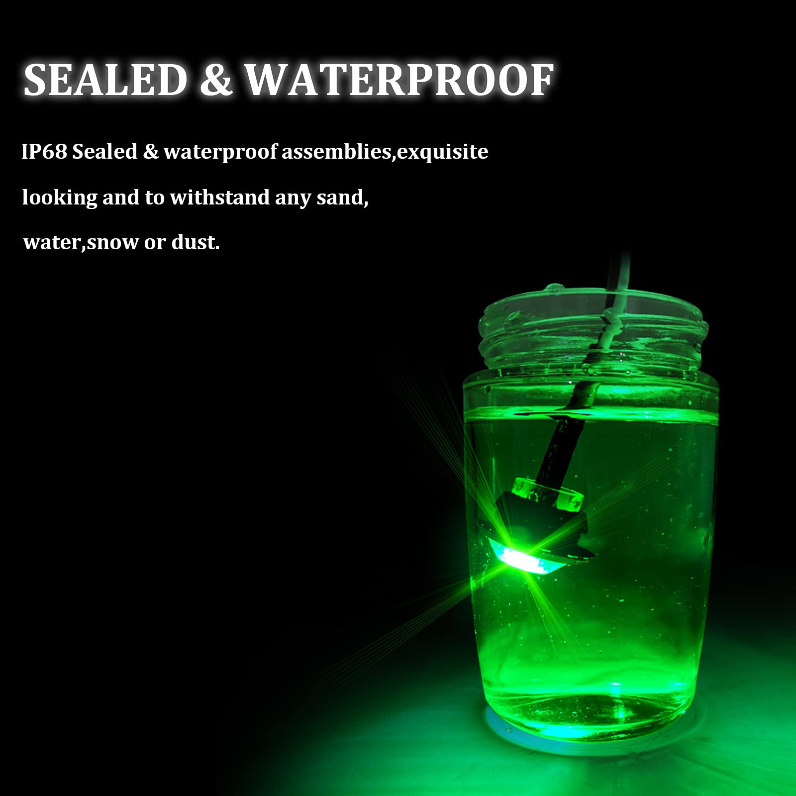 PSEQT LED Round Boat Interior Deck Light, Waterproof, 1in  x 1in  x 0.83in , Green, Model PSEQTXA005G, 10 Pcs