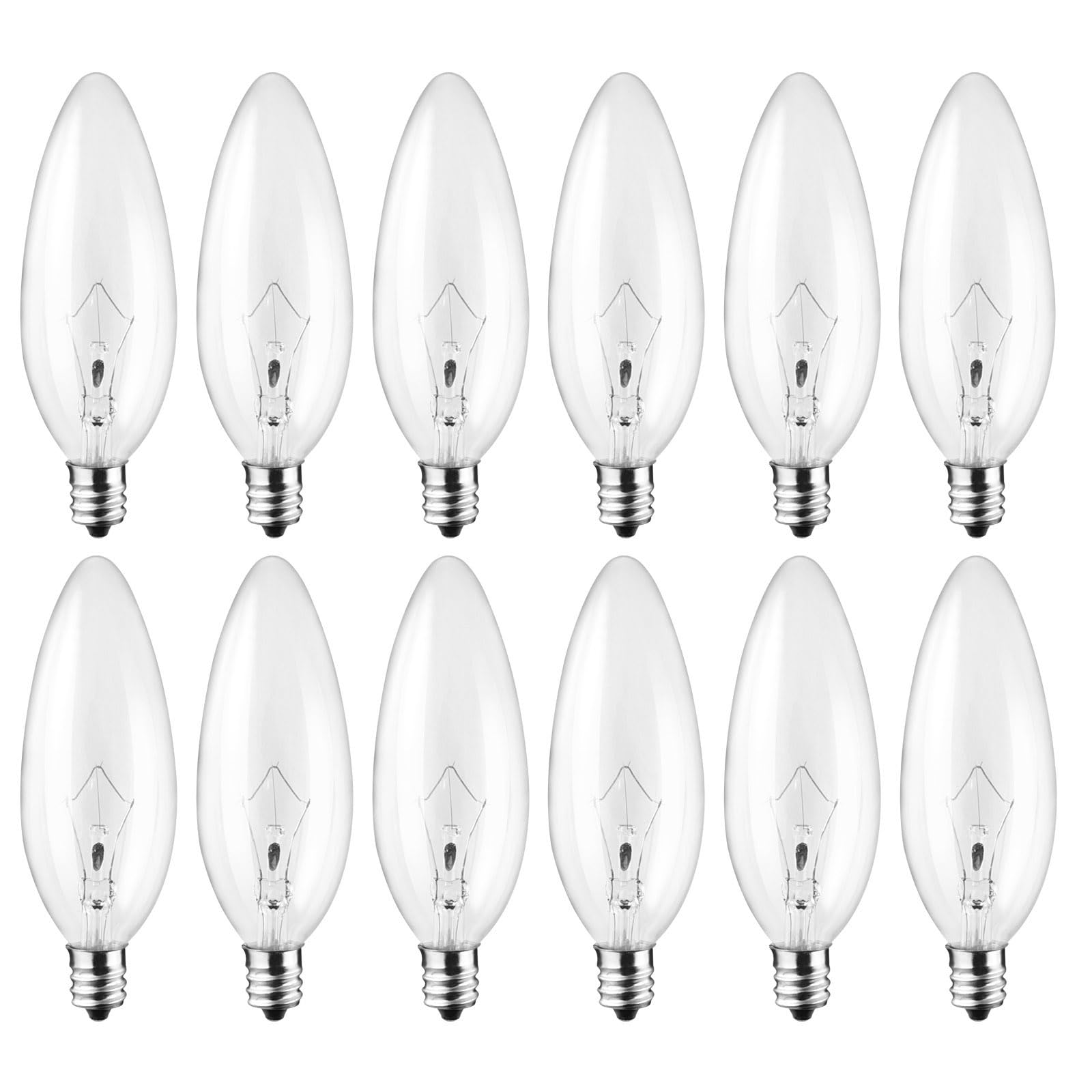 LinMiFo 12-Pack 40W 110V Incandescent Candle Light Bulbs Dimmable Chandelier Light Bulbs  E12 B10 Clear Candelabra Base Bulbs for Pendants or Outdoor  Ceiling Fan  Fireplace  Wall Sconces