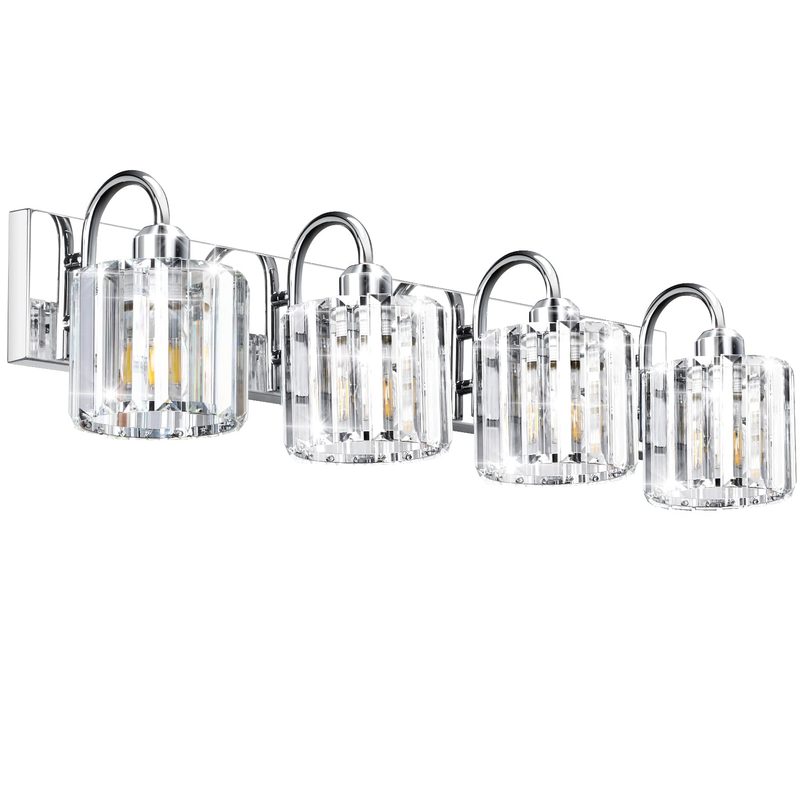 Valytime Chrome Bathroom Light - 4 Lights, Crystal Finish, Perfect For Over Mirror Vanity