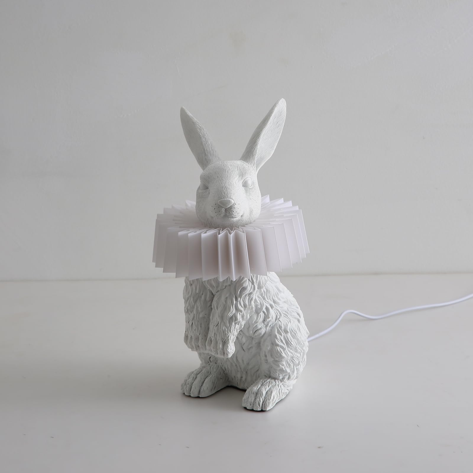 Lazhug White Rabbit Lamp,Resin Crafted Scarf Bunny Table Lamp Featuring White Pleated Pc Lampshade,Usb Plug, Energy-Efficient Ki