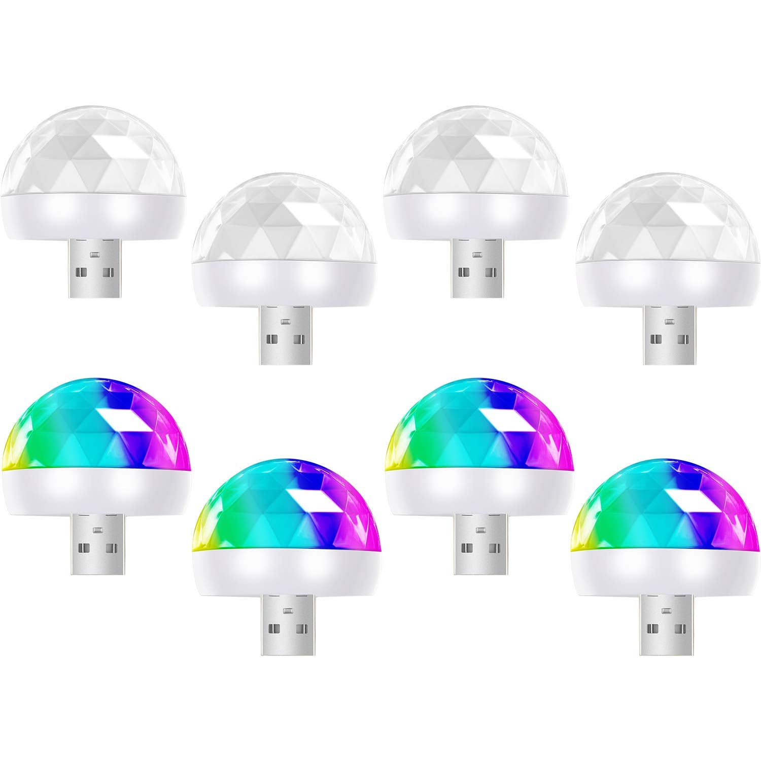 Frienda 8 Pcs Usb Mini Disco Light 1.58X1.58 Inch Sound Activated Halloween Dj Disco Ball Stage Lights Multi Colors Led Car Atmo