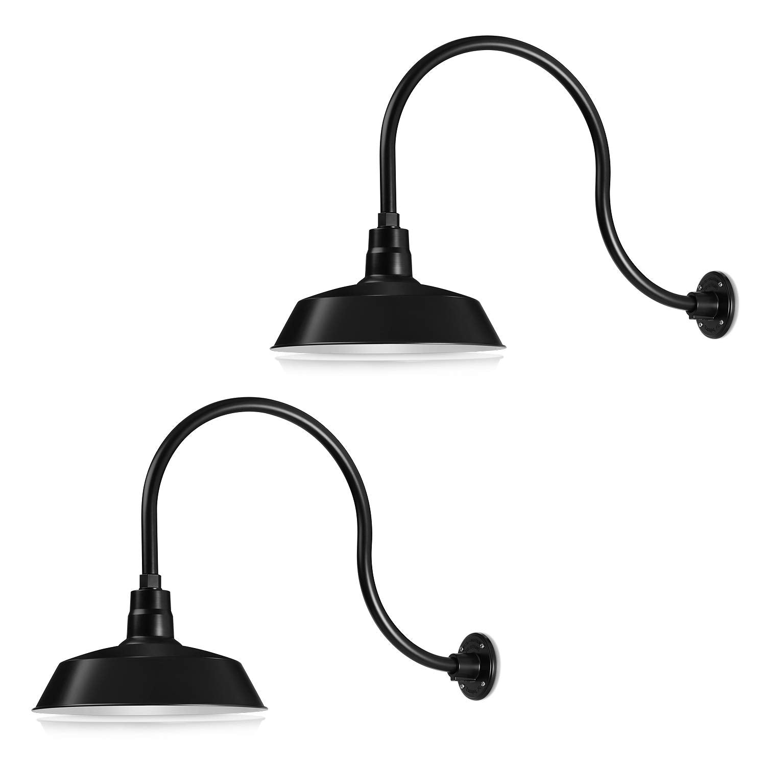 HTM LIGHTING SOLUTIONS Gooseneck Barn Light Fixture - 14in. Satin Black - 24in. Extension Arm - UL Listed - 2-Pack