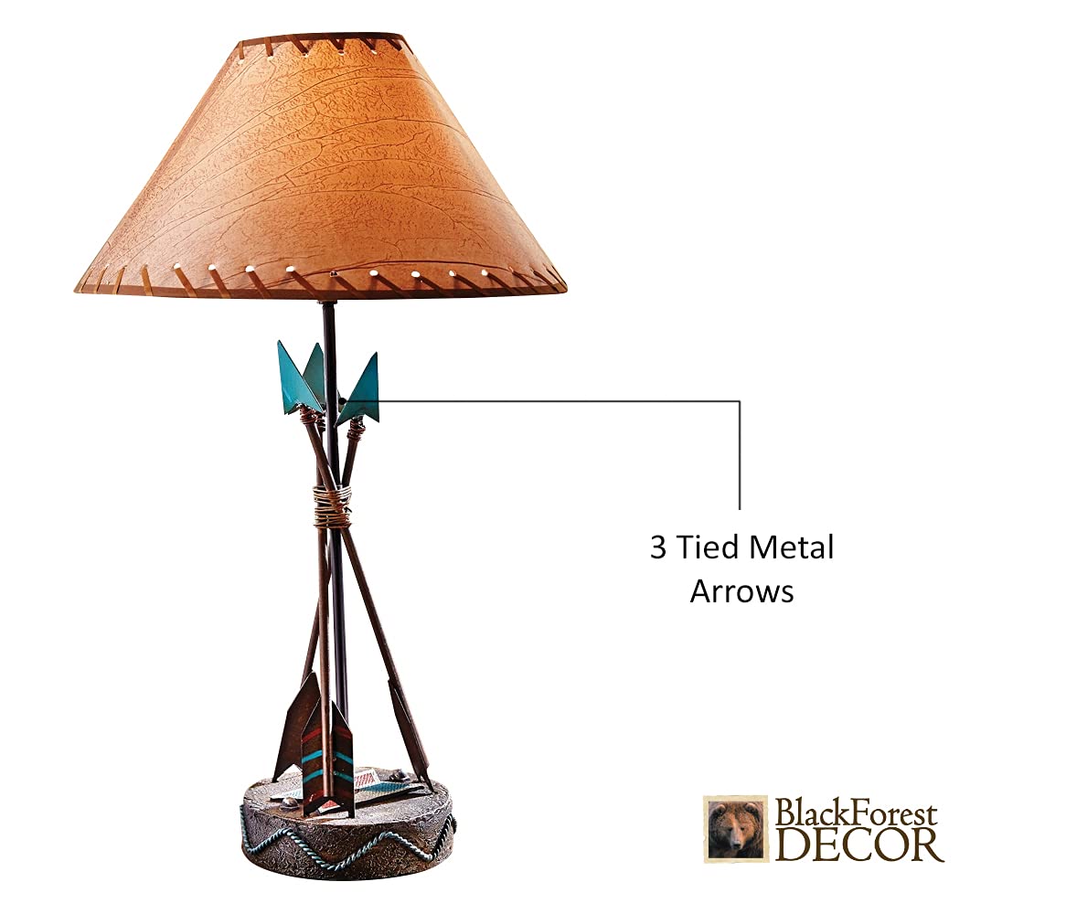 BLACK FOREST DECOR Southwest Arrow Table Lamp – Rustic 26" Light with Turquoise Accents, Model SUVELAM