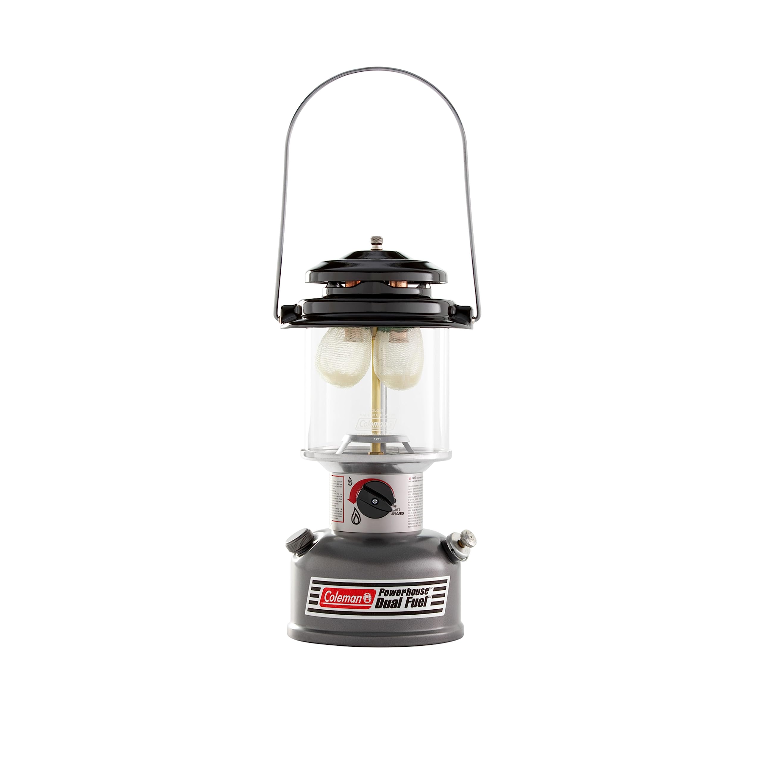 Coleman Powerhouse Dual Fuel Lantern Shines Up To 800 Lumens  2-Mantle Lantern Uses Coleman Liquid Fuel Or Gasoline With Adjustable Brightness  Carry Handle  Mantles  & Funnel Included