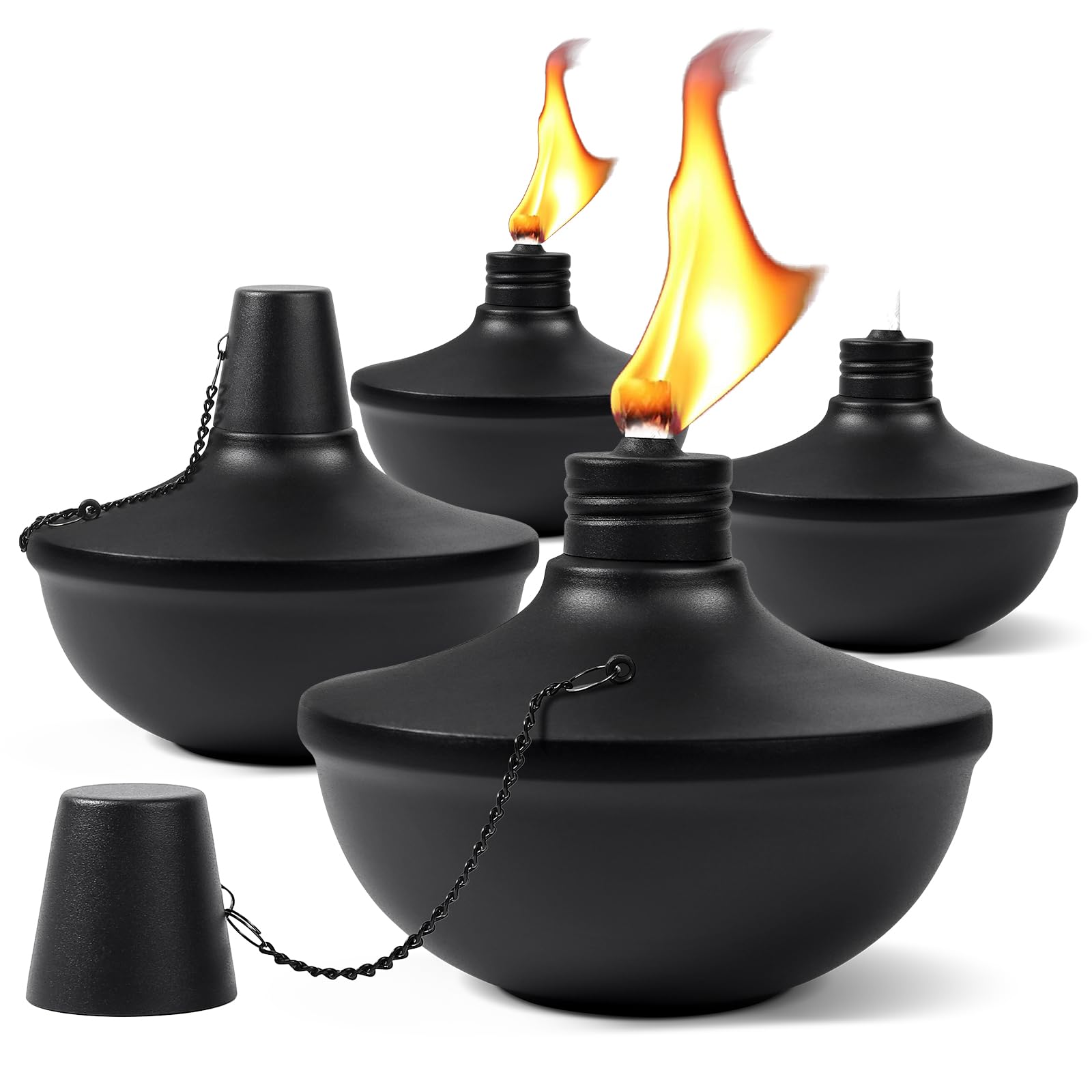 Fan-Torches 4-Pack Citronella Tabletop Torches, 24 Oz Refillable Metal Lights For Patio & Garden