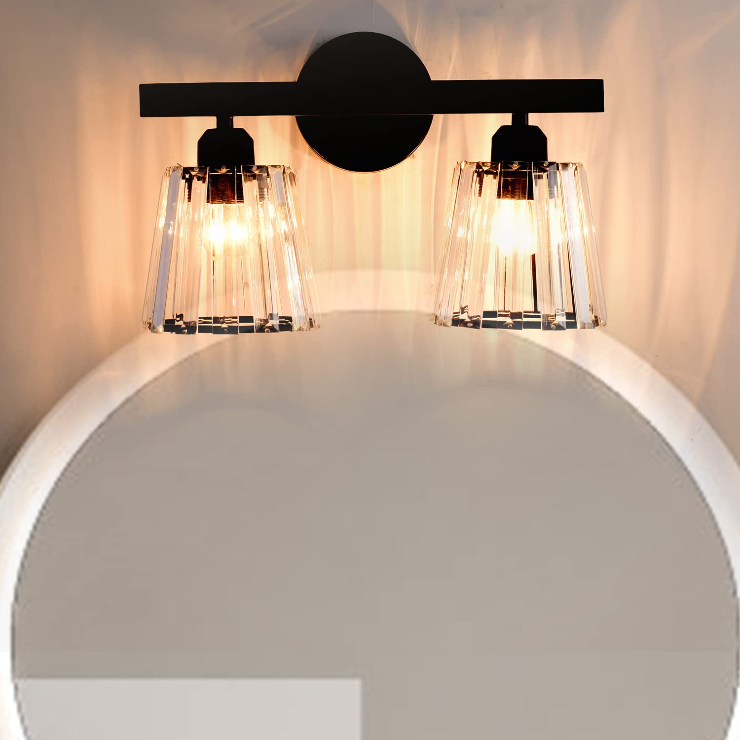 Tislyco 2 Lights Bathroom Sconces, Modern Crystal Vanity Light Fixtures Over Mirror, Black Wall Sconce For Hallway Entryway Rest
