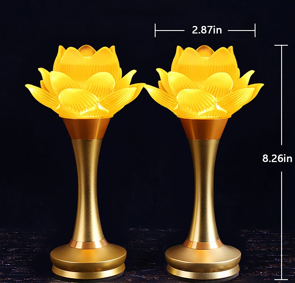 Omeet 1Pair - Led Glazed Lotus Buddhist Lamp, Light Offering Before Buddha, Usb Rechargeable Lotus Light, Temple Decoration & Fa