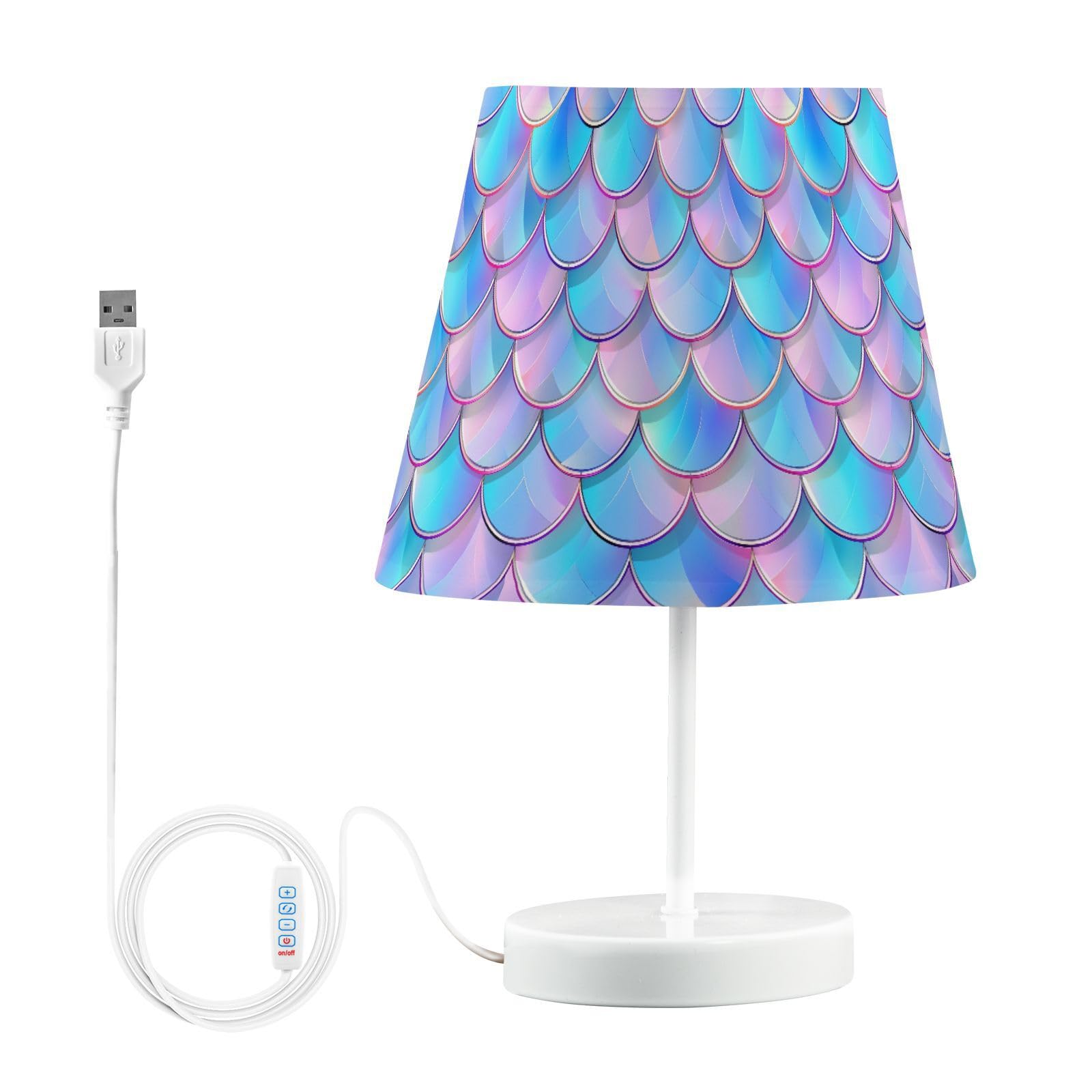 BOENLE Bedside Lamp Blue Pink Mermaid Scales Table Lamp Bedroom LED Nightstand Desk Lamp Lampshade for Sleeping Living Room Dorm
