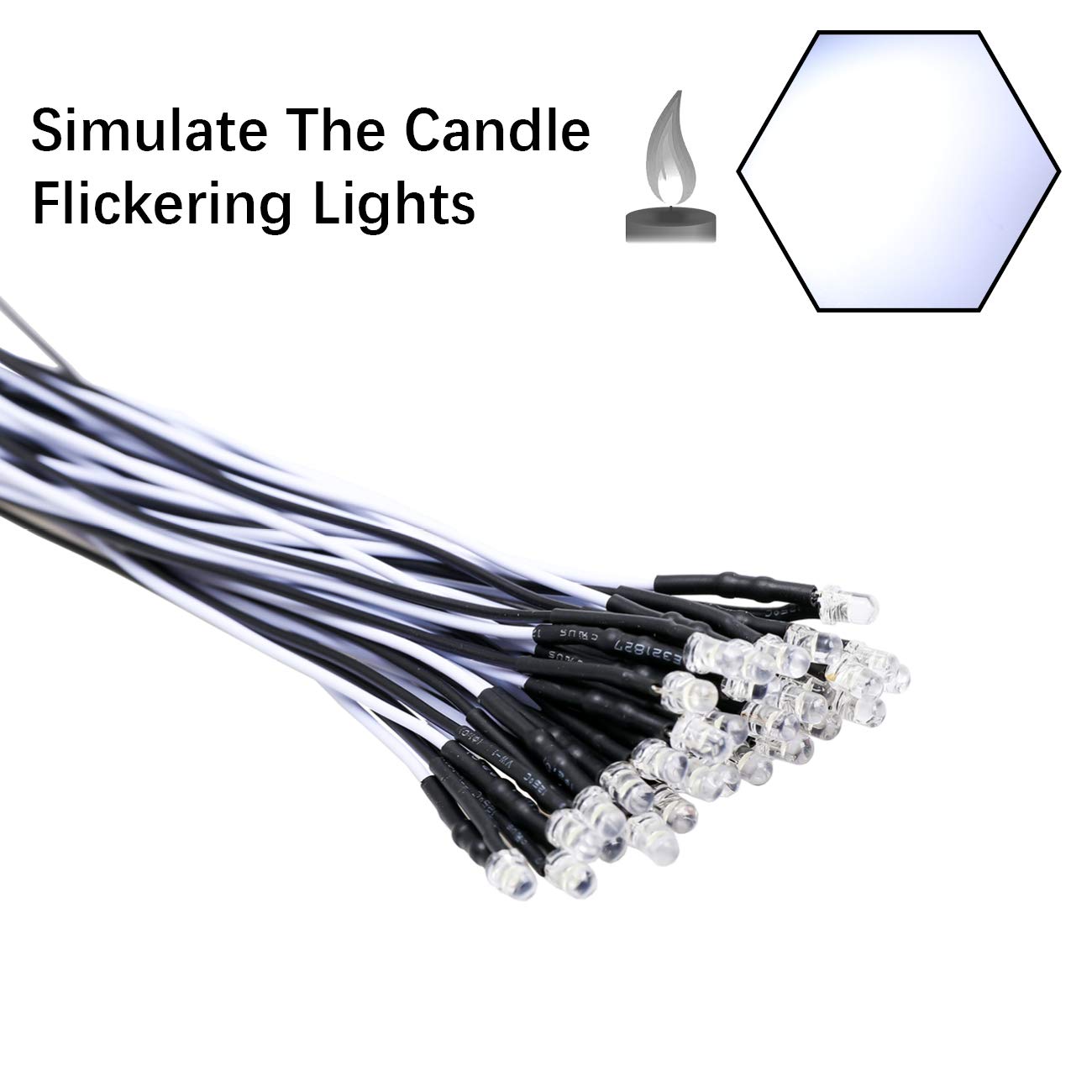 Edgelec 30Pcs 12 Volt 3Mm White Flicker Led Lights Emitting Diodes (Candle Flickering Lights) Pre Wired 7.9 Inch Dc 12V Led Light Clear Lens Small Led Lamps