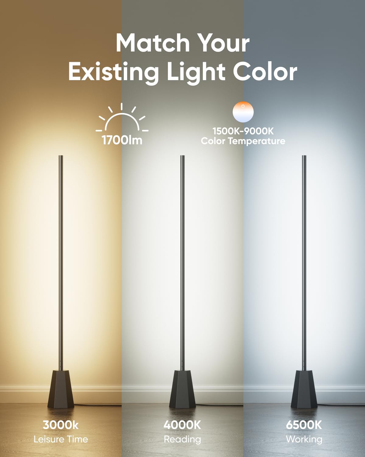 eufy Indoor Floor Lamp E10, Smart RGBWW LED, 1700 Lumens, Black, Works with Alexa & Google, Perfect for Living Room & Bedroom