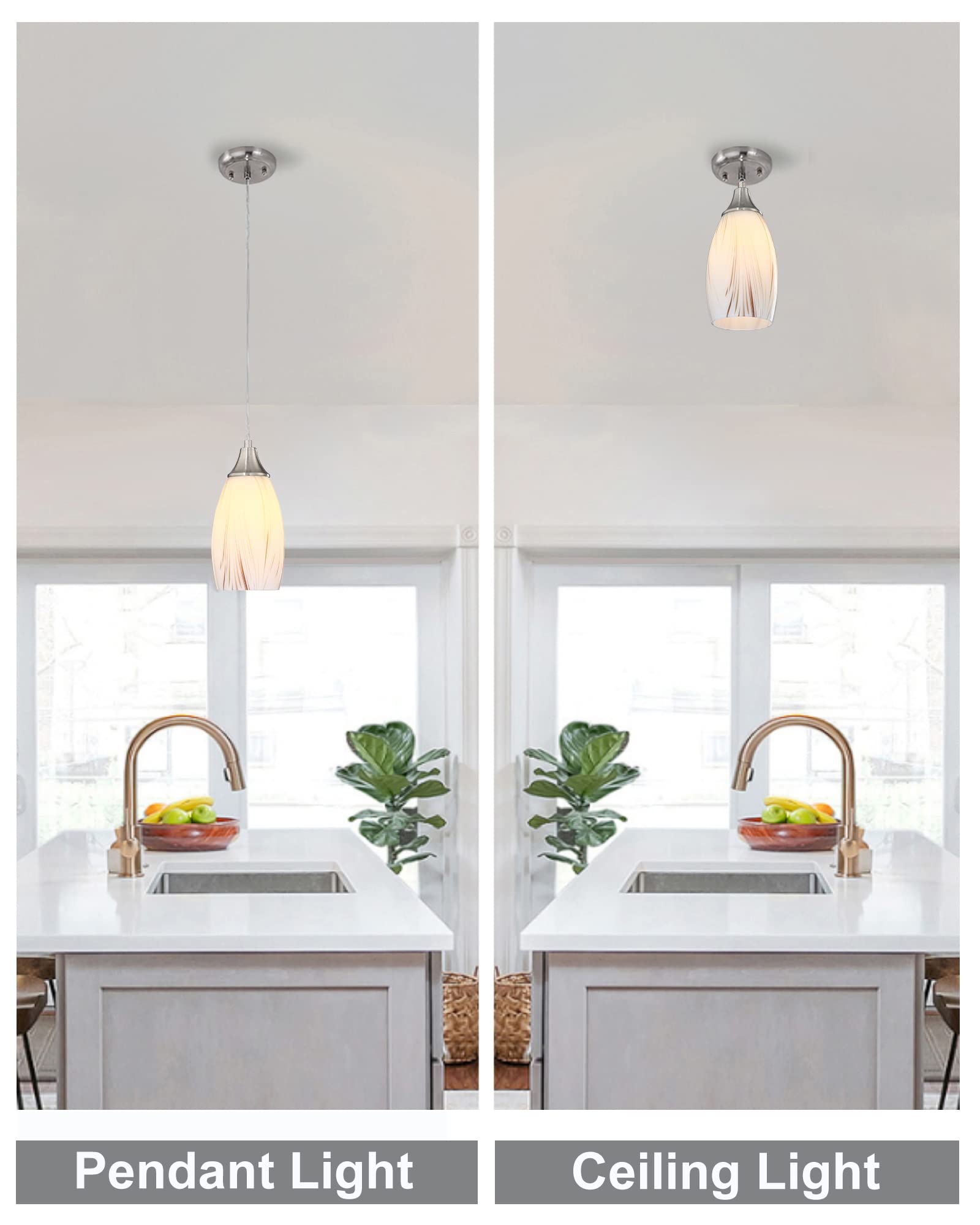 Mini Milk Glass Pendant Lights,Handcrafted Art Glass Pendant Hanging Light Fixtures With Brushed Nickel Finish Adjustable Cord Glass Pendant Light Shade For Kitchen Island,Hallway,Dining Room
