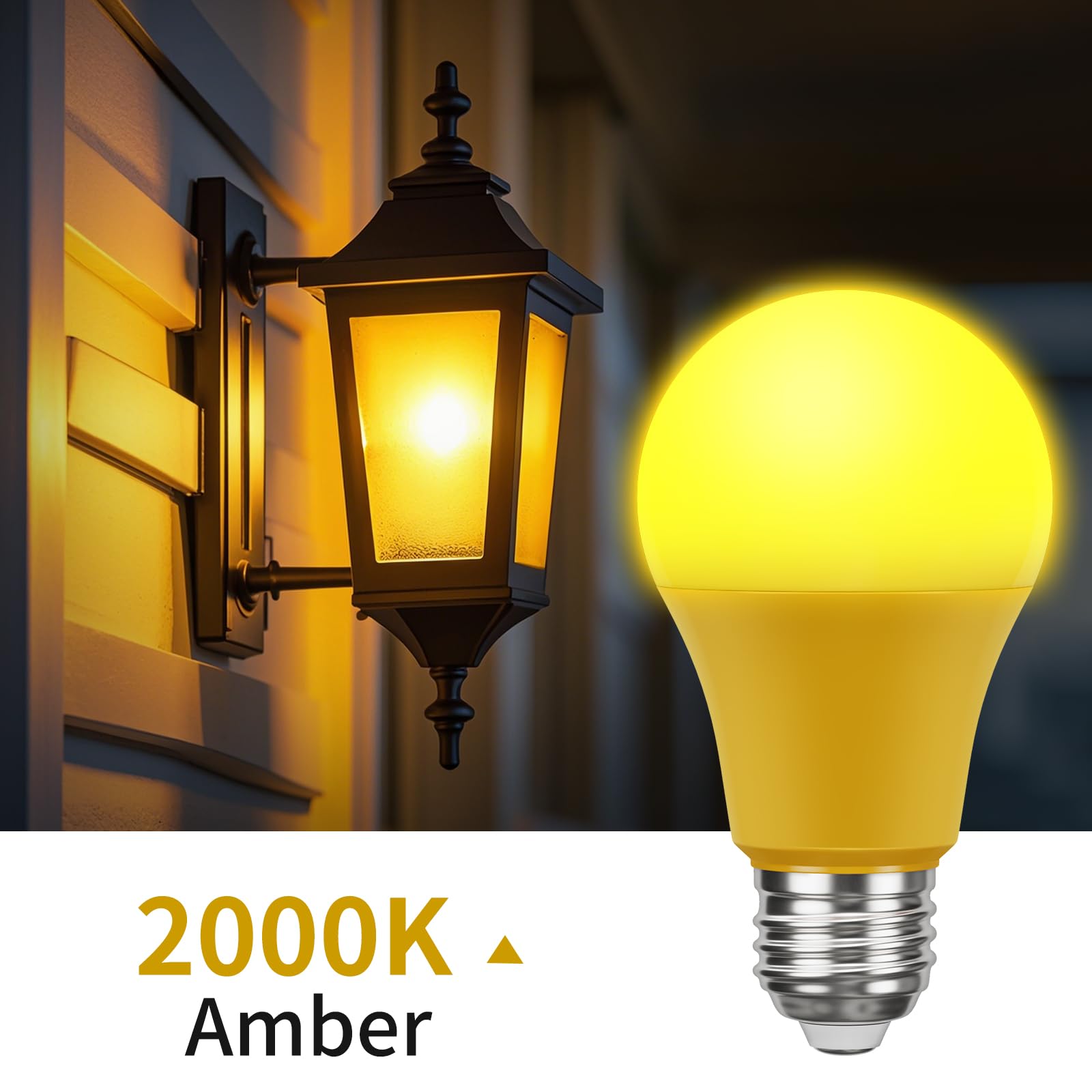 Roche Jaune Bug Light Bulbs, Yellow Bug Lights For Outside, A19 9W Equivalent 60W, 2000K Amber Porch Light Bulb, E26 Base, Not-D