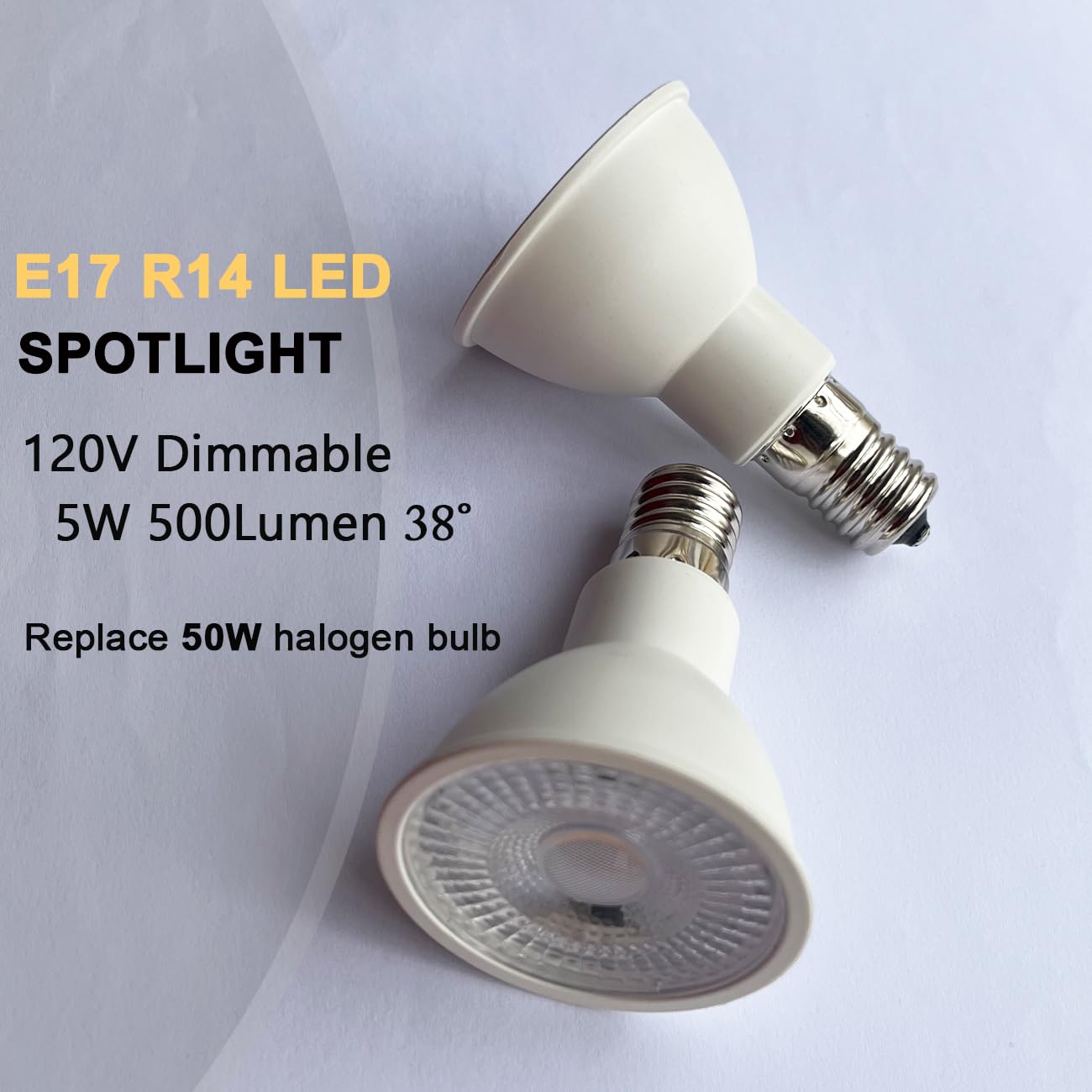 KAKEMONO E17 LED Spotlight Bulb, Dimmable 5W R14, 5000K Daylight White, Halogen Replacement, 2 Pack