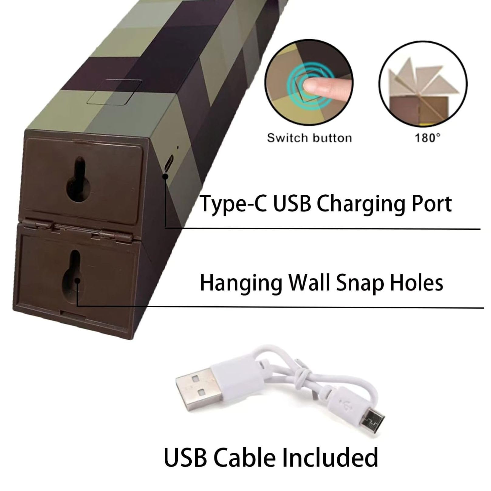 wioilyoy LED Torch Light - 7 Colors Night Light, USB Charging, 11x2.2x2.2 inches, Brown, Plastic, Model 1 for Kids Bedroom Decor