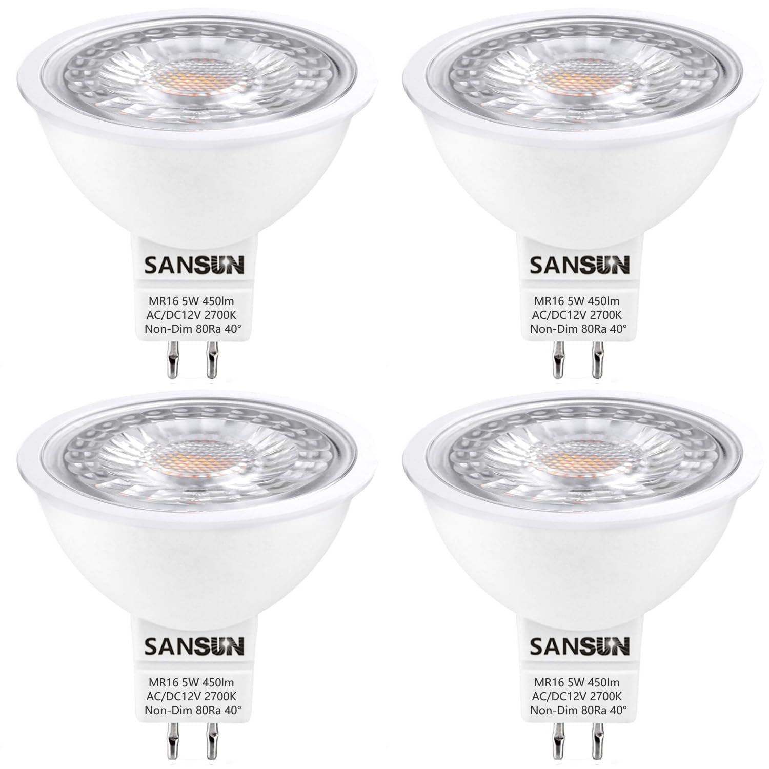 Sansun 5W Mr16 Led Landscape Light Bulbs, Low Voltage 12V 50W Halogen Replacement For Outdoor Landscape Spotlight And Indoor Tra