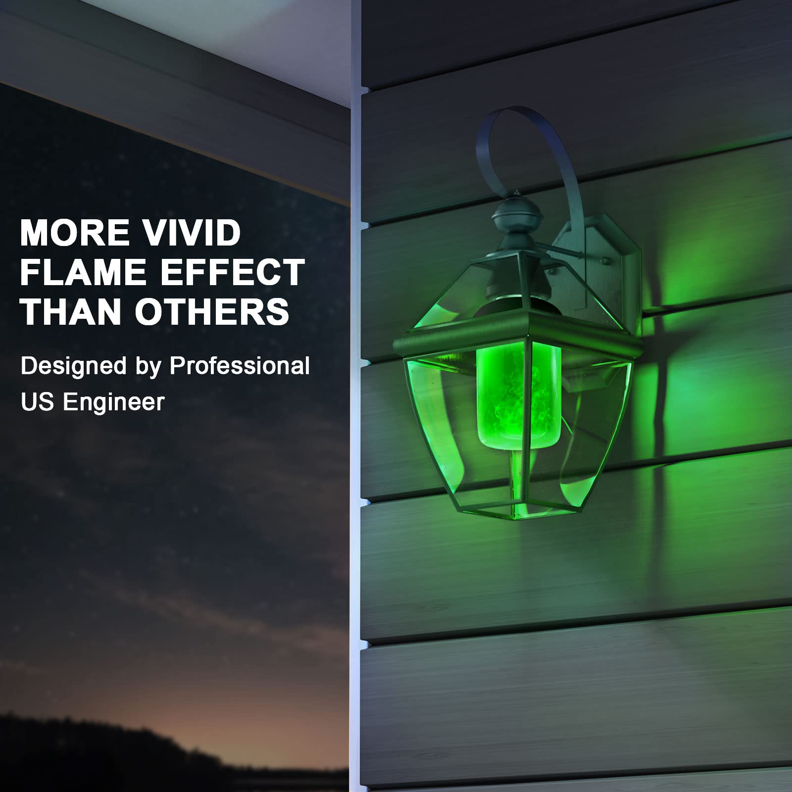 Hompavo LED Flame Light Bulbs, Green Flickering Effect, E26, 2 Count, Polycarbonate, Model HP-FLB-04