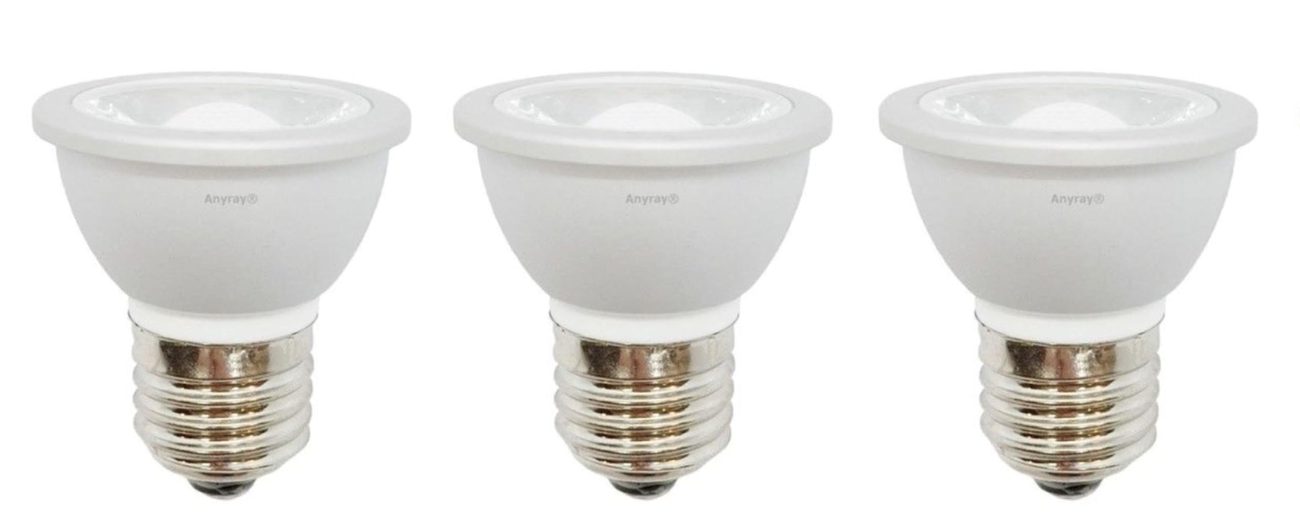 Anyray 3-LED 5W Light Bulbs HR16 120V E27 MR-16 JDR C Hood Lamp Short Neck E26 6000K (Cool White)
