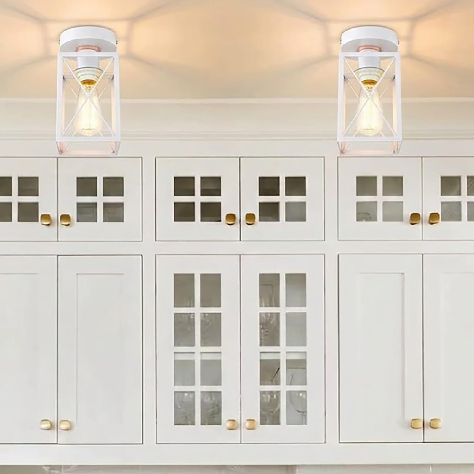 Ken & Ricky Hallway Flush Mount Ceiling Light,Cage Farmhouse Light Fixture Hardwired for Kitchen Over Sink,Bathroom,Laundry Room