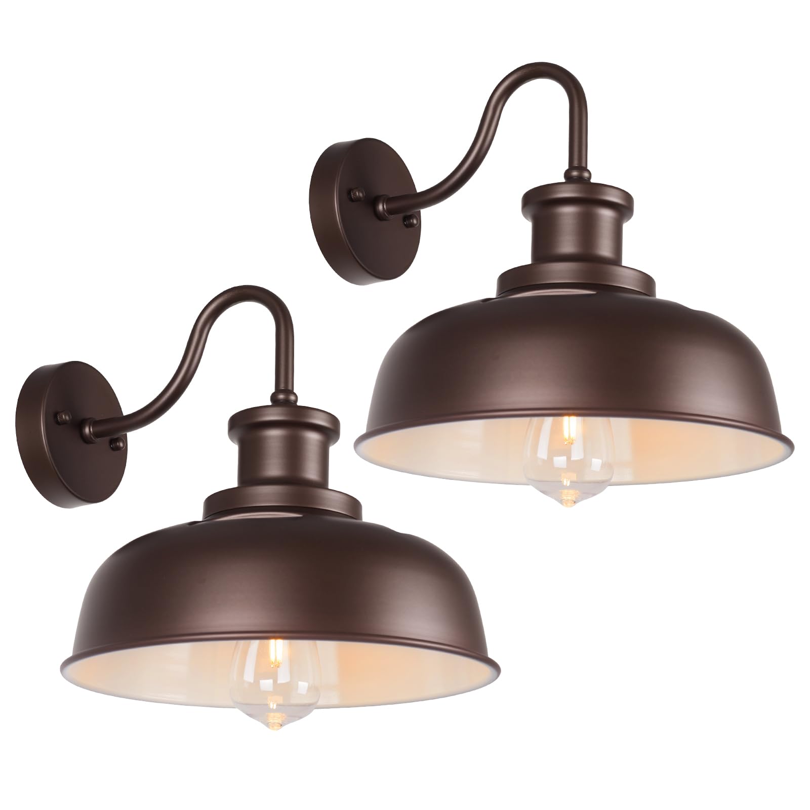 Diyel Solar Barn Light For Outside  Gooseneck Outdoor Wall Lights Solar Powered  Farmhouse Exterior Wall Sconce  Industrial Outside Lighting Fixture  Rustic Lantern For Garage  Barn  Shed Rzsr007-2 Ow
