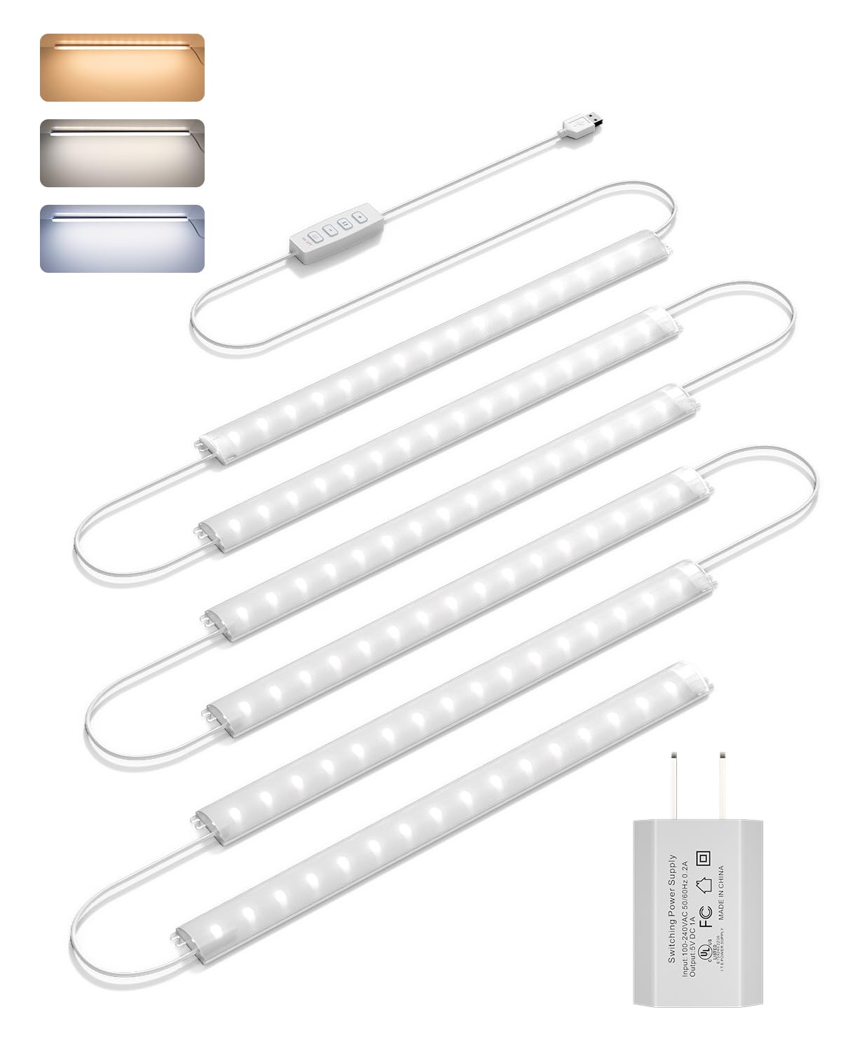 Goodea LED Under Cabinet Lights, Dimmable 12in Ultra Thin, 3 Color Temperatures, Plastic, Model MKU06-2