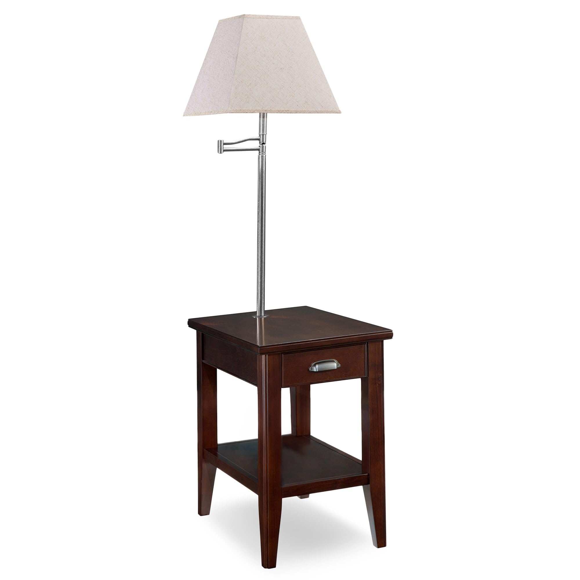 Leick Home 10537 Laurent One Drawer Swing Arm Lamp Side Table With Shelf, Chocolate Cherry, 16''X26''