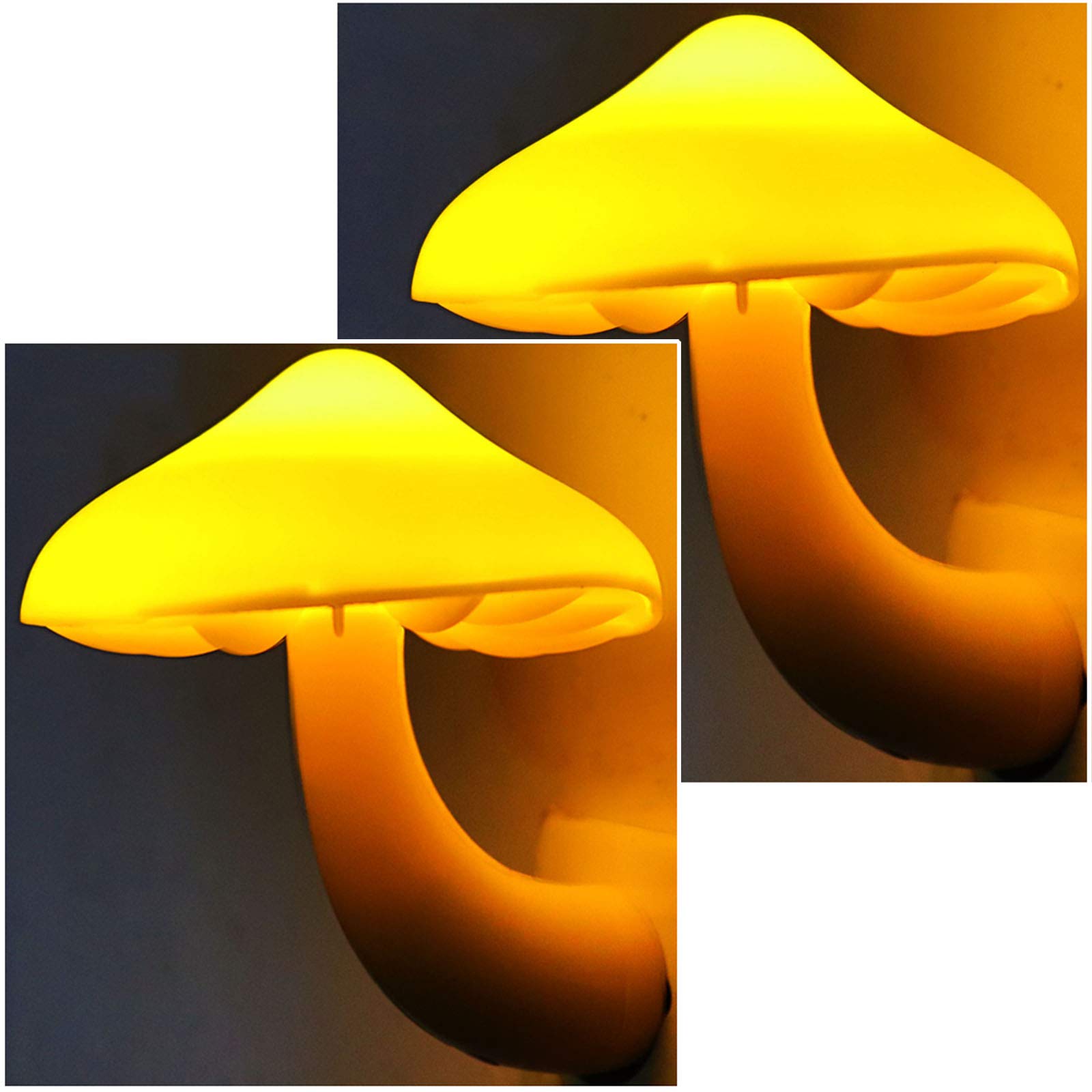 AUSAYE Mushroom Night Light Plug-in Lamp, 2 Pack, Yellow, LED, Plastic, Model 7117-2PMG
