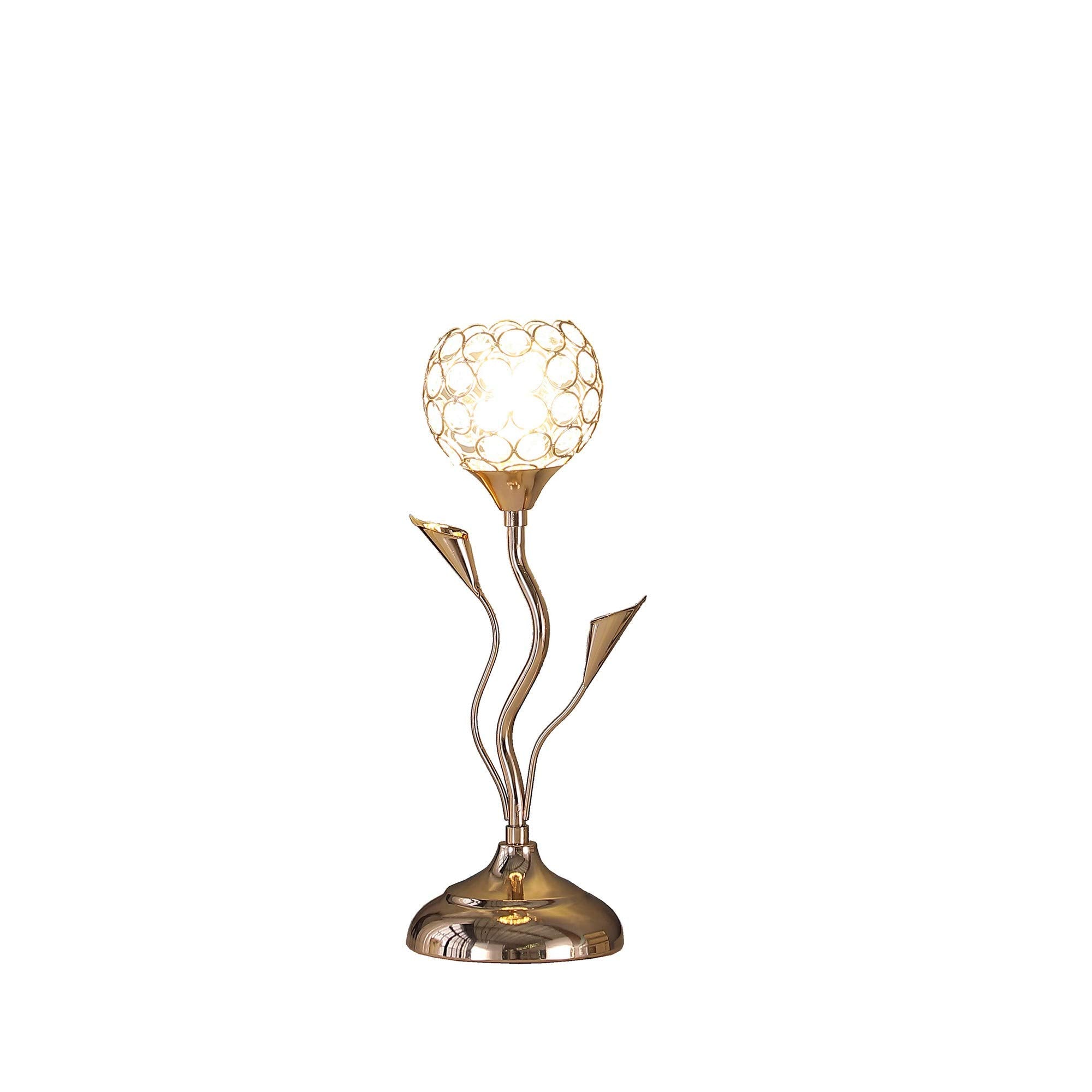 Benjara Bm233924 14 X 4.75 X 6.5 In. Metal Table Lamp With Floral Shade & Acrylic Crystals Gold