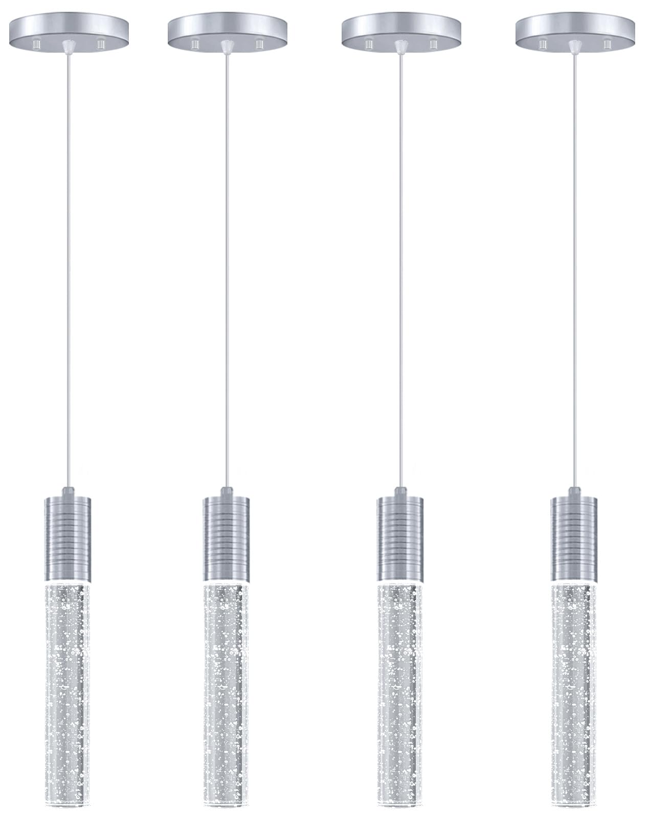 Haixiang 4 Pcaks Pendant Lights For Kitchen Island  White Light  Silver Chrome Crystal Linear Pendant Lighting  Bar Corner Led Light Fixture