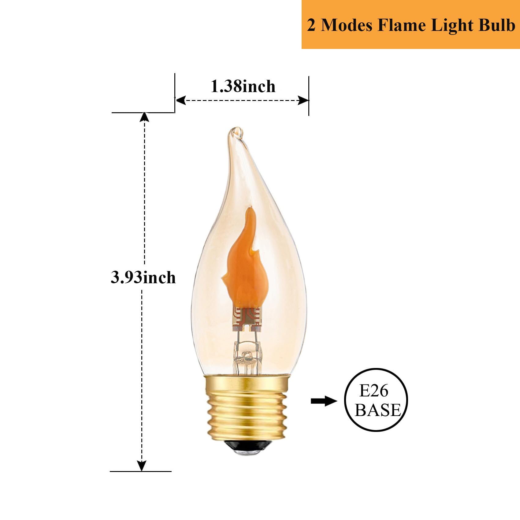 Sunaiony Flickering Flame Bulb E26 LED Fire Effect Light, Amber Glass, 2 Pack - Perfect for Halloween & Holiday Decorations