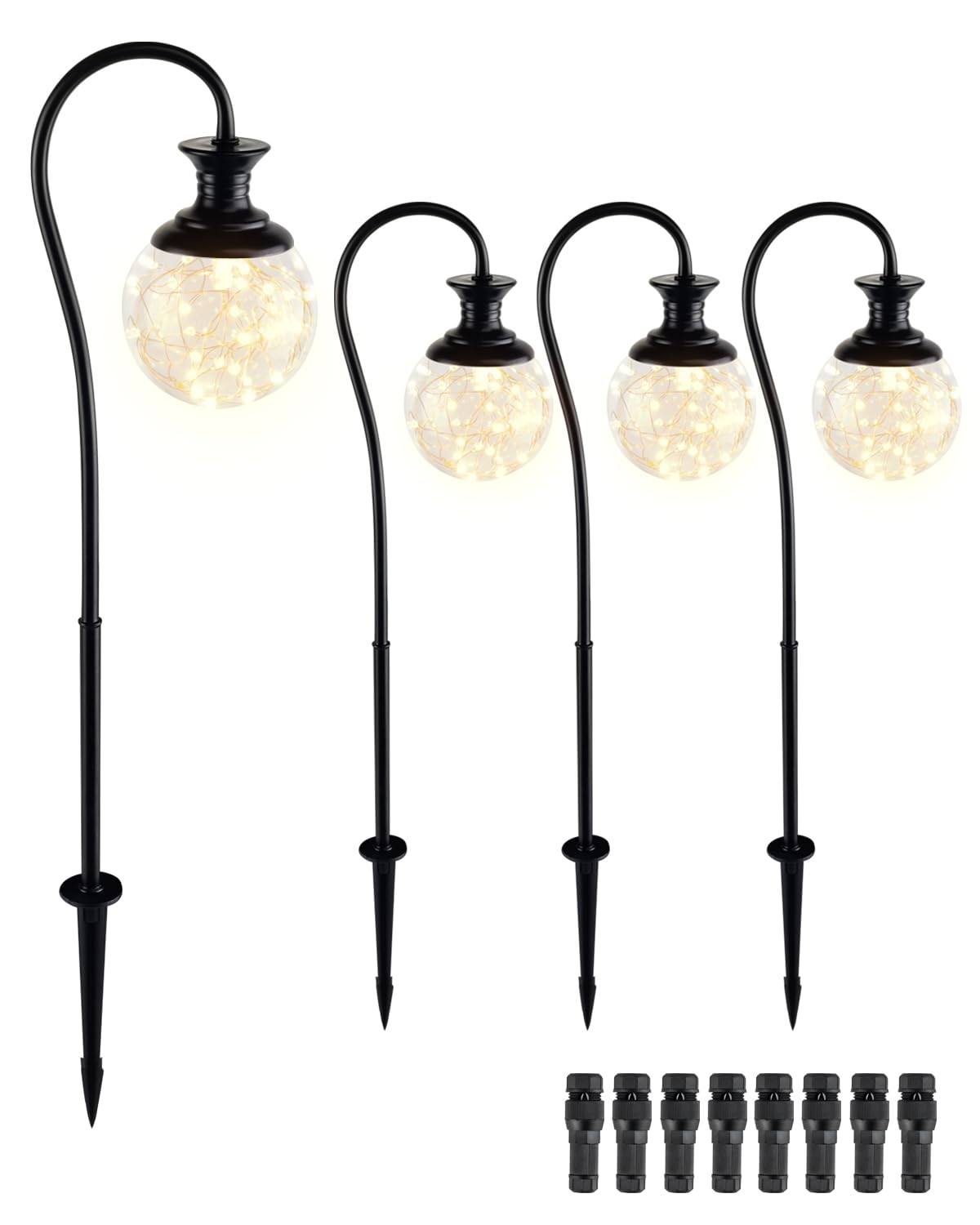 BTNHPLite Low Voltage Globe Garden Lights, 4-Pack, Glass, 2700K, Model BPL-LPW2-27, Waterproof, 12-24V AC/DC, 