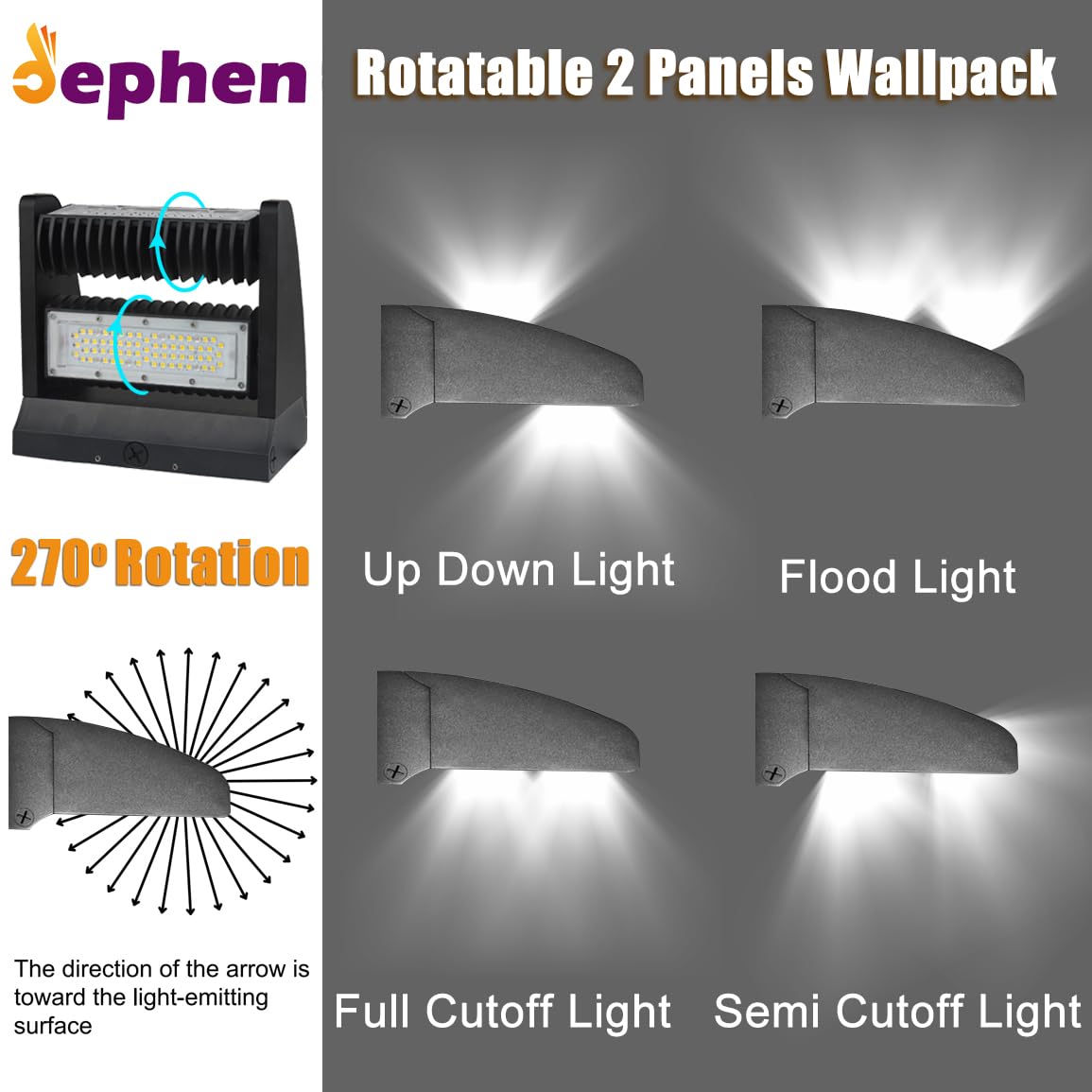 Dephen 120W Led Wall Pack Light With Photocell - 5000K 16200Lm Rotatable Up Down Sconce, Ip65 Dusk To Dawn Outdoor Flood Lightin
