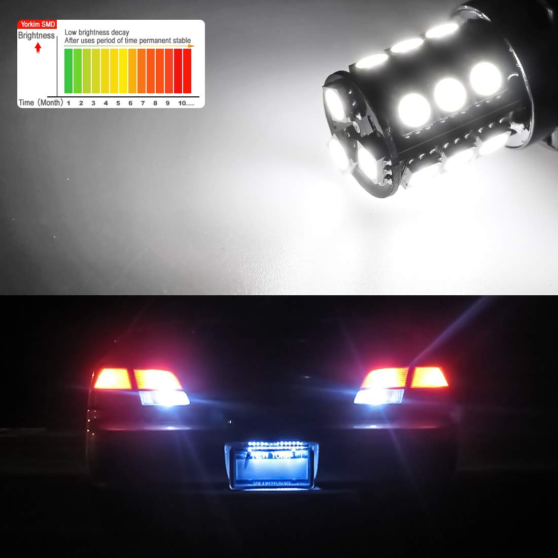 Yorkim 3157 LED Light Bulbs, Super Bright White, for Brake/Reverse Lights, 4 Pack
