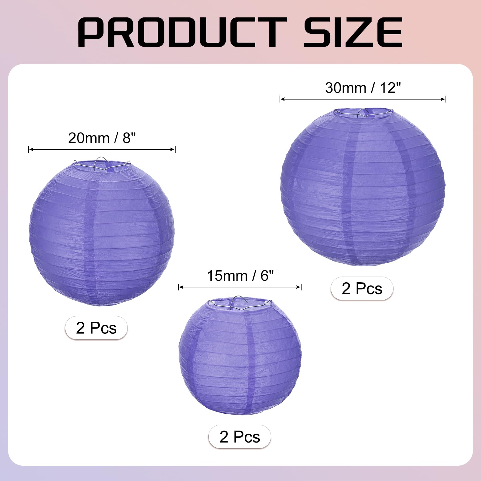 Meccanixity 6Pcs Paper Lanterns Decorative, 6'' 8'' 12'' Deep Purple Round Hanging Lantern Chinese Lanterns For Home Decor, Birt