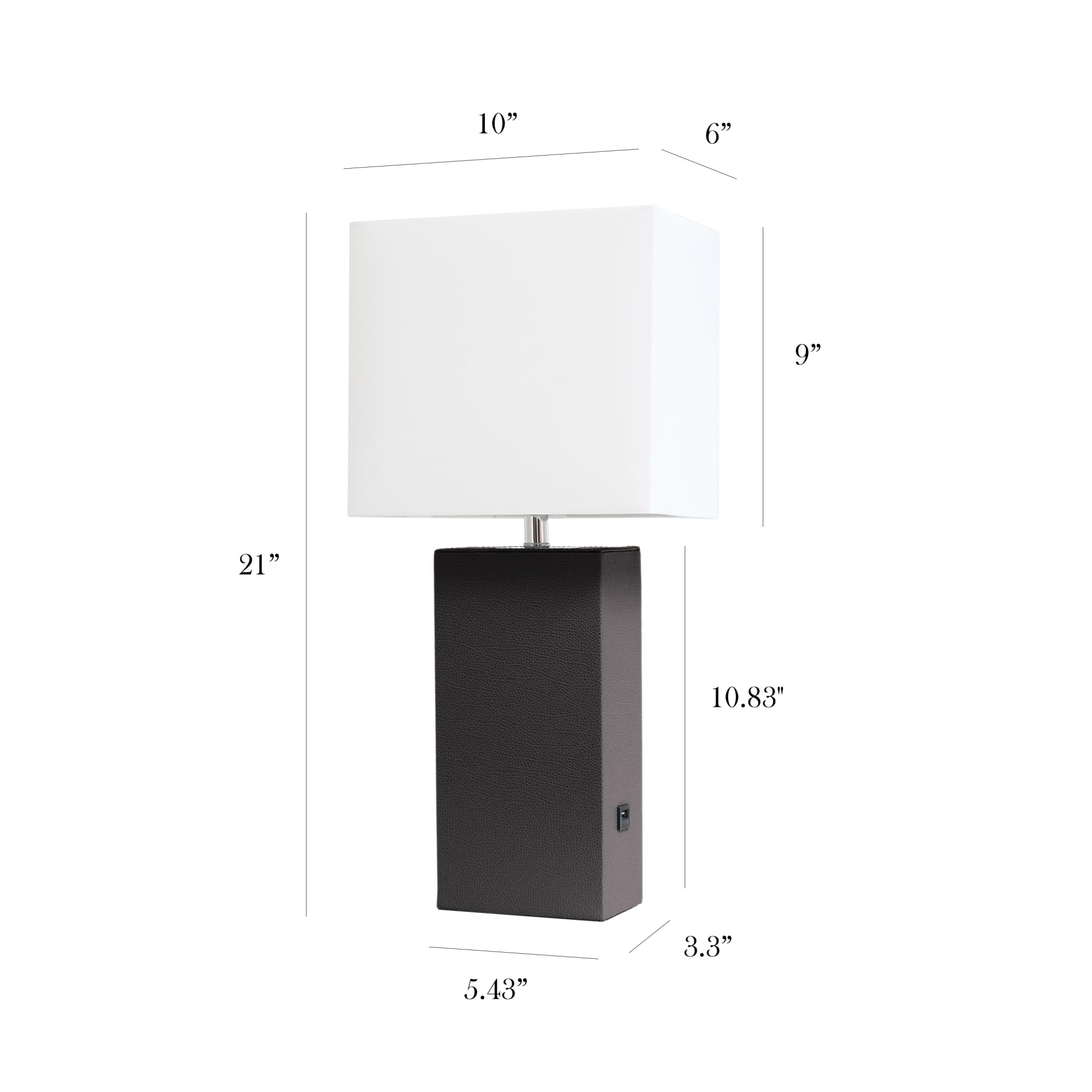 Elegant Designs Lt1053-Bwn Modern Leather Usb And White Fabric Shade Table Lamp, Brown - (Pack Of 1)