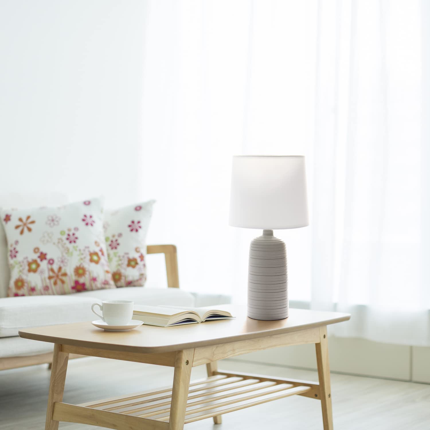 Simple Designs LT2085-TAU Ceramic Table Lamp, Textured, 8inL x 8inW x 15.75inH, Taupe